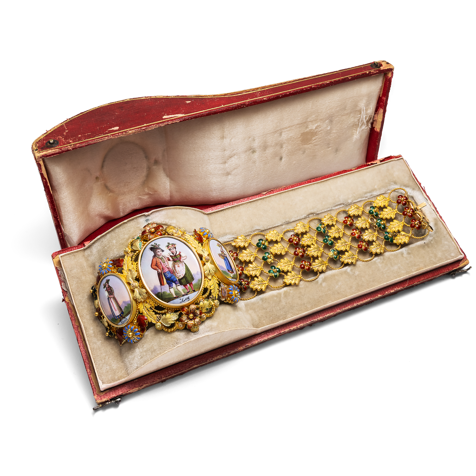 Magnificent Bracelet with Geneva Enamel Painting in Gold, c. 1830