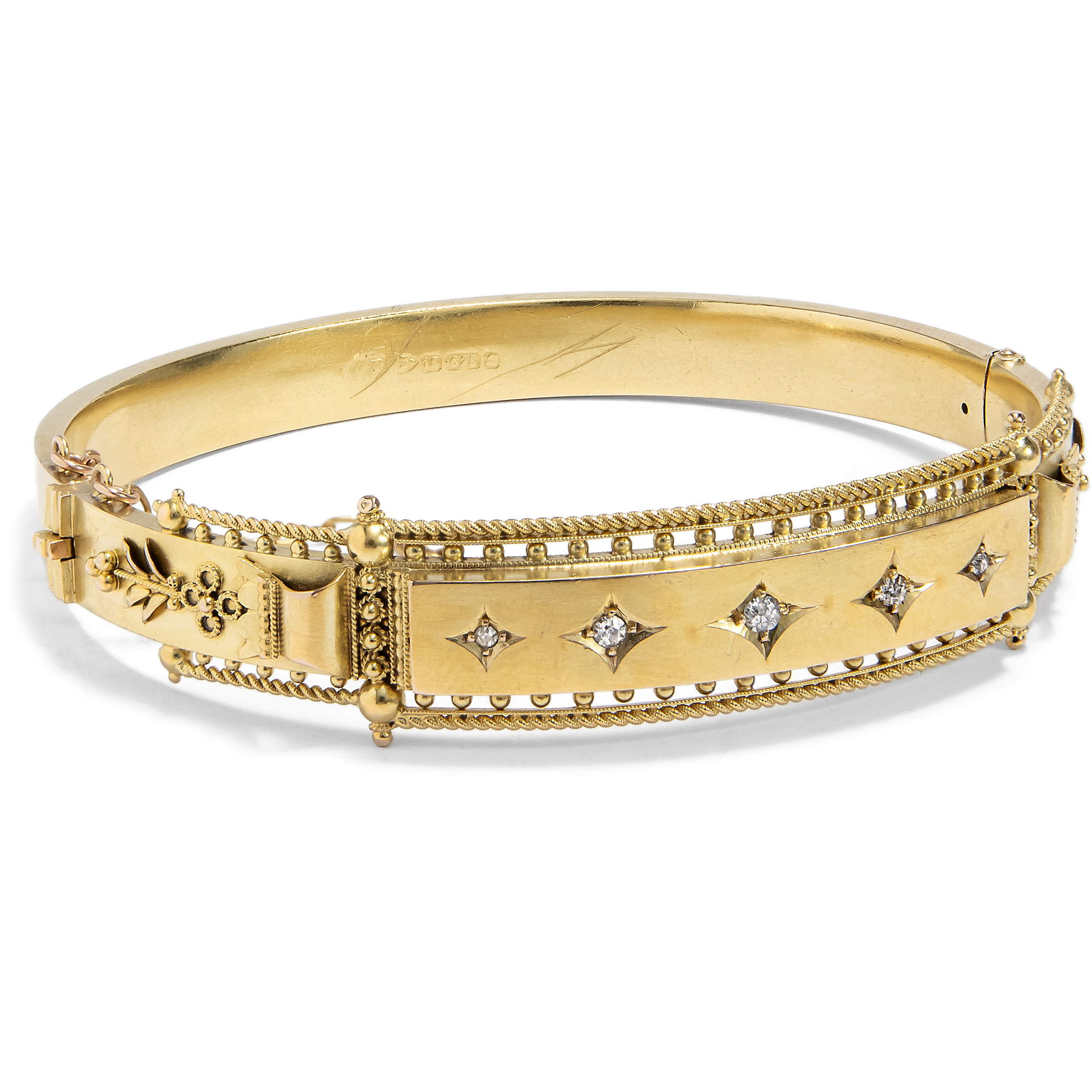 Eleganter Armreif aus Gold mit Diamanten, Chester, datiert 1902