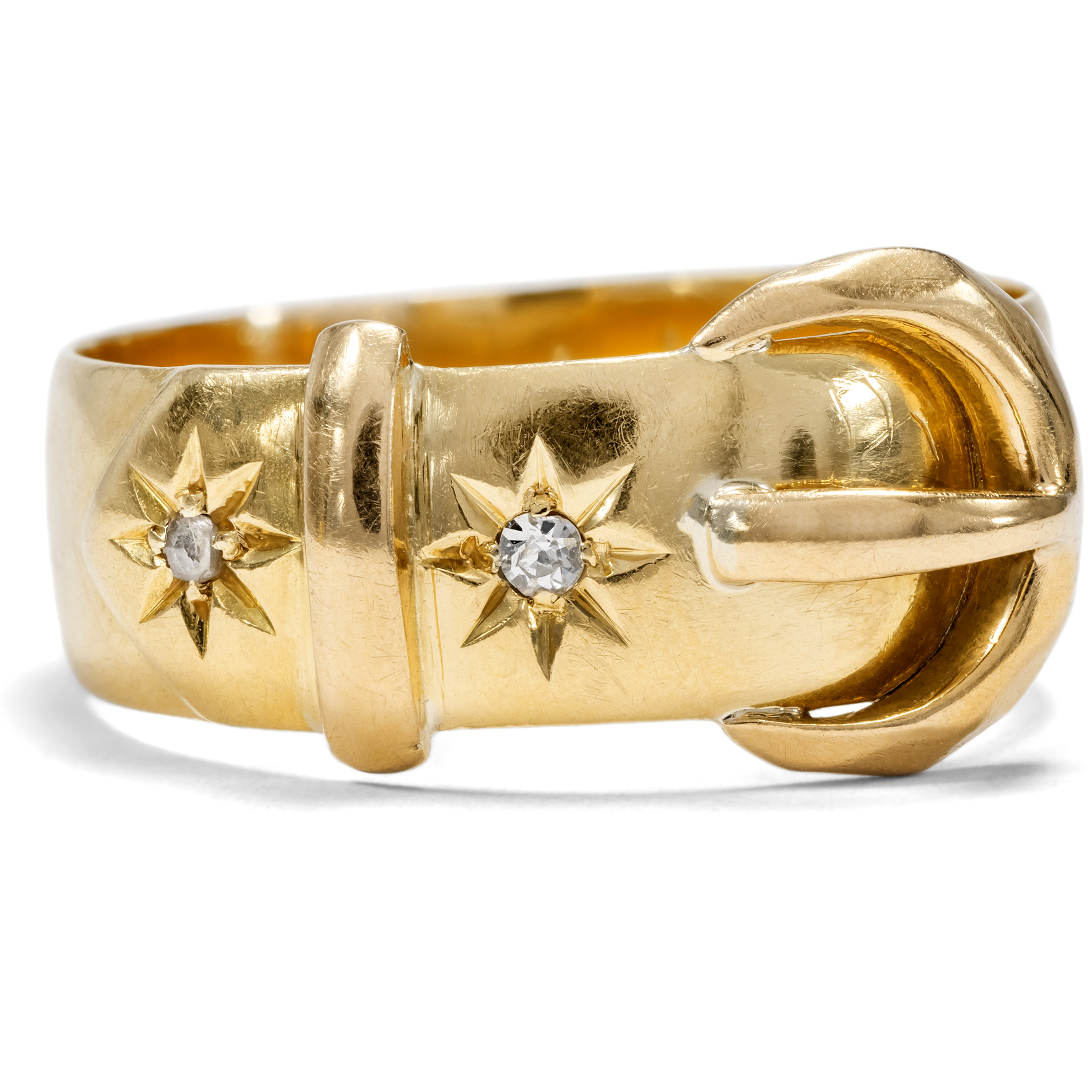 Wide Antique Gold Belt Ring with Diamonds, London 1915