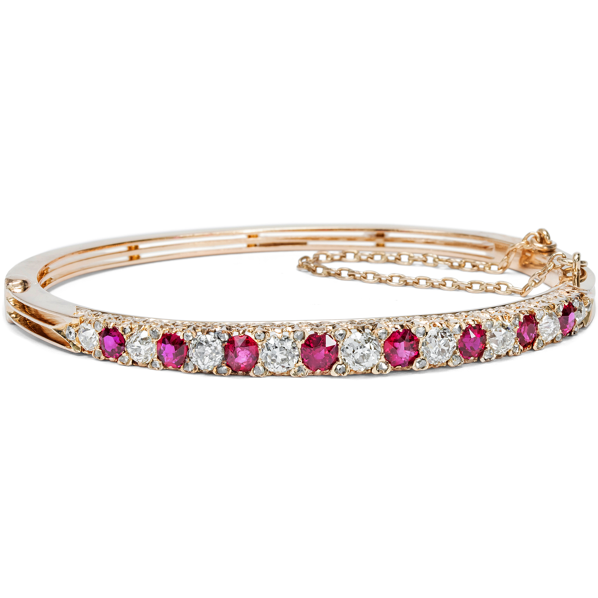 Antique Ruby and Diamond Bangle in Gold, c. 1890s