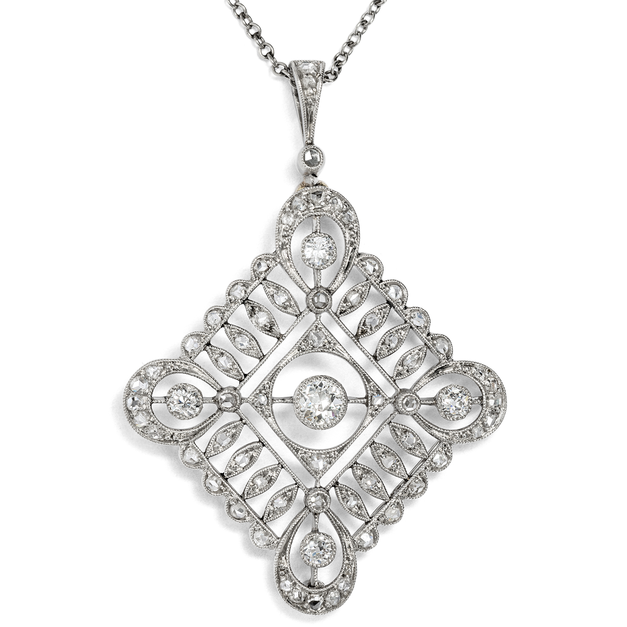 Delicate Belle Époque Pendant with Diamonds in Platinum, c. 1910