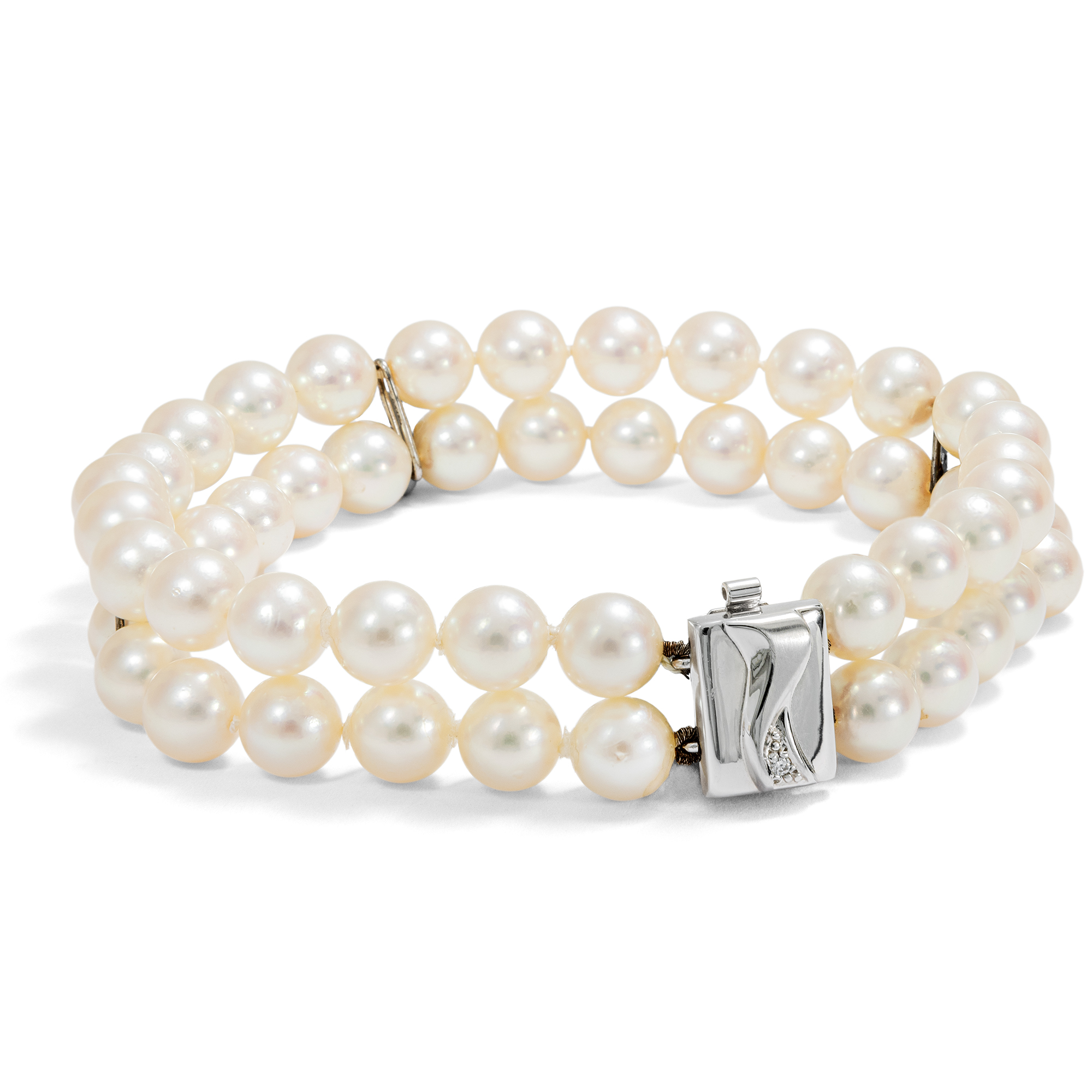 Vintage Double-Strand Pearl Bracelet with White Gold Clasp, c. 1990