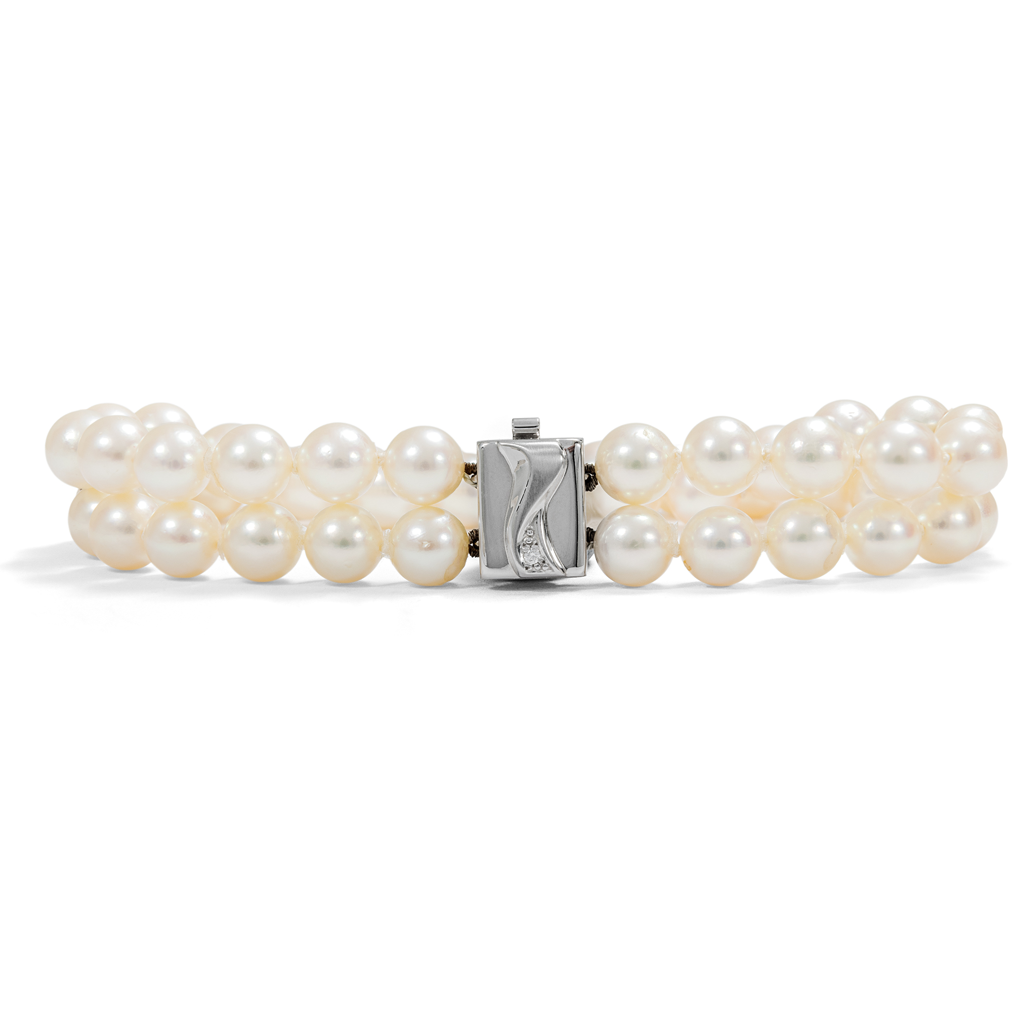 Vintage Double-Strand Pearl Bracelet with White Gold Clasp, c. 1990