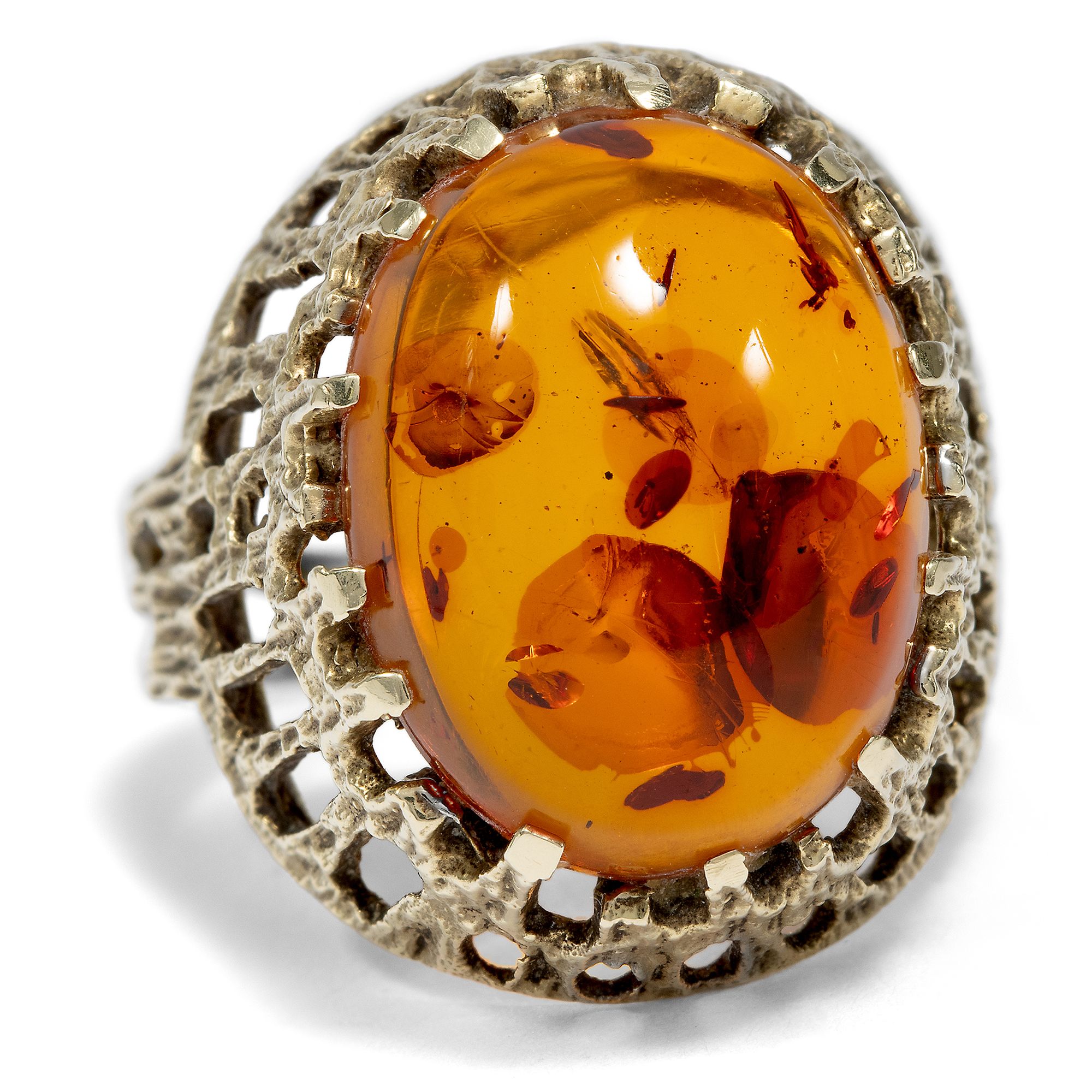 Large Vintage Gold Ring with Baltic Amber, Germany c. 1965