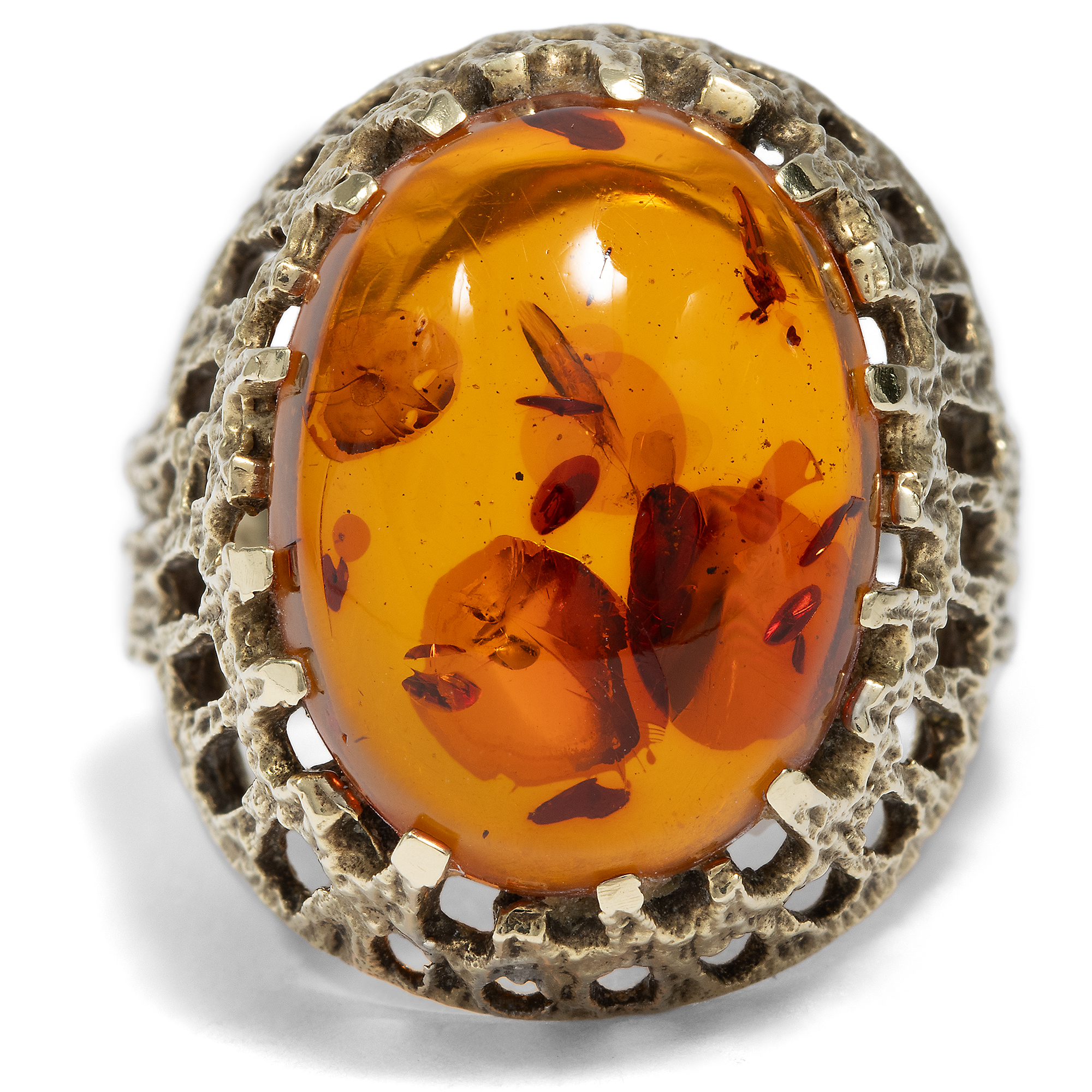 Large Vintage Gold Ring with Baltic Amber, Germany c. 1965