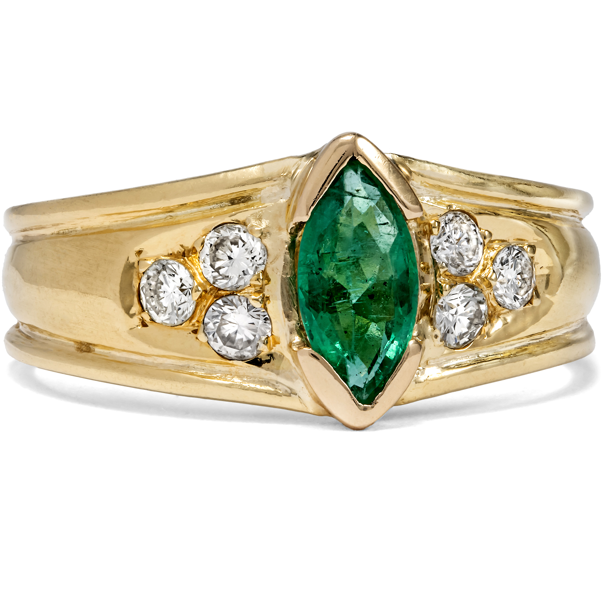 Vintage Yellow Gold Emerald & Diamond Ring, c. 1990