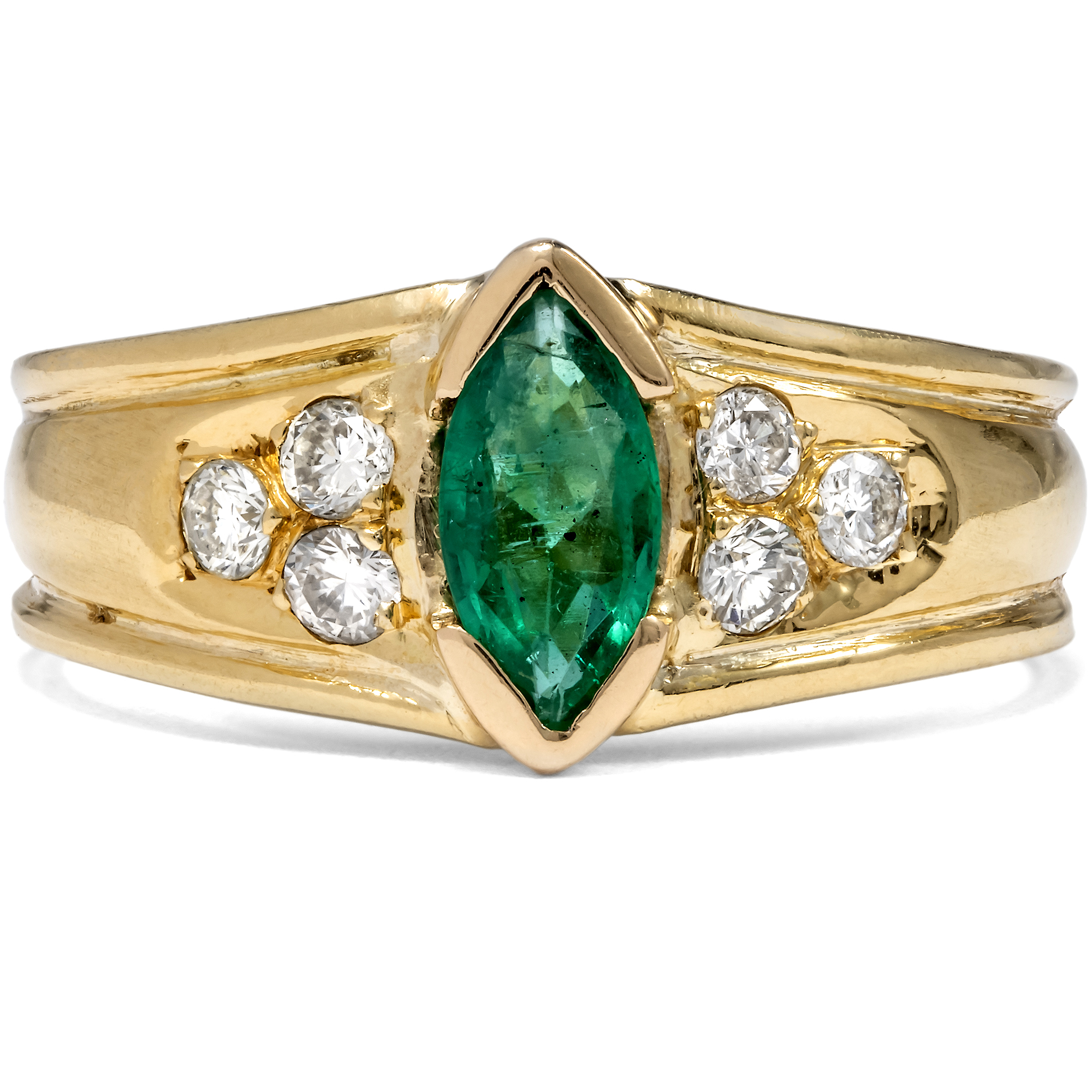 Vintage Yellow Gold Emerald & Diamond Ring, c. 1990