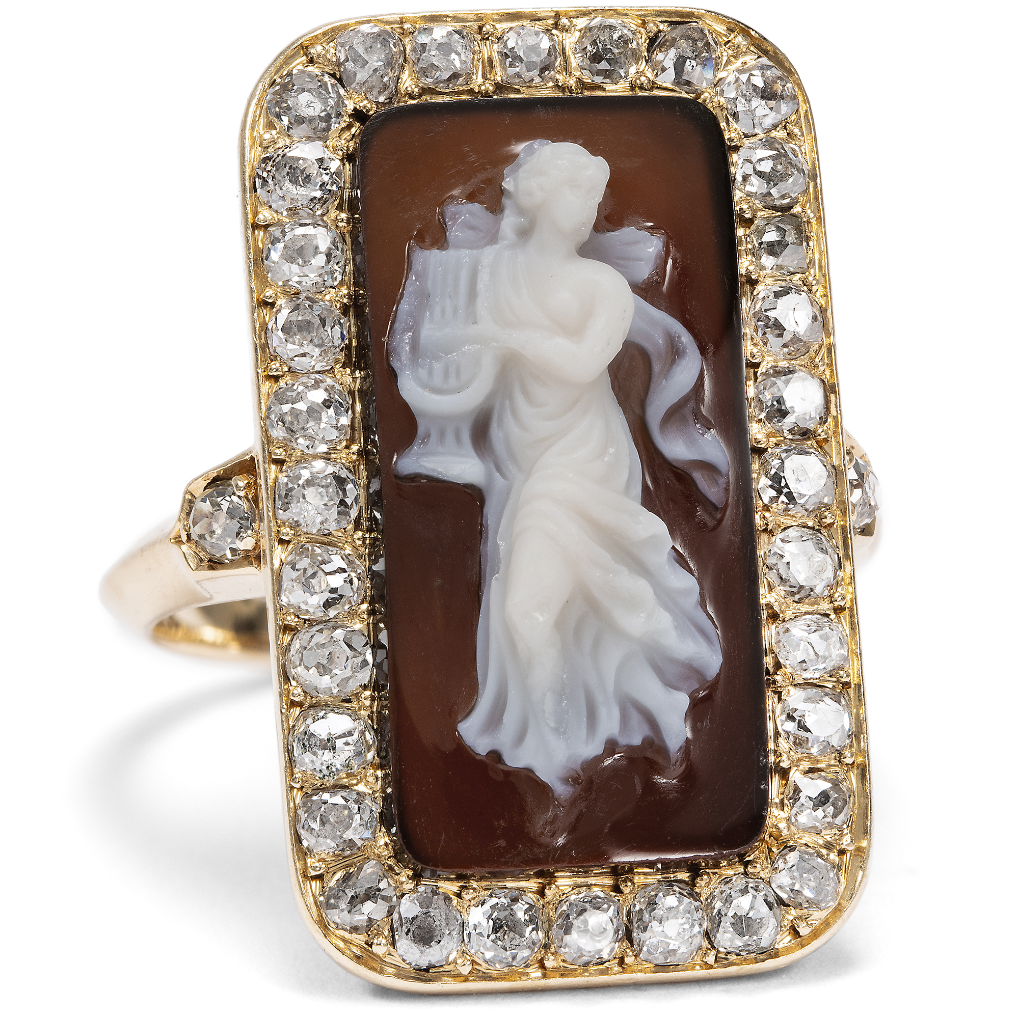 Antique Gold Ring with a Hardstone Cameo of Erato, dated 1875