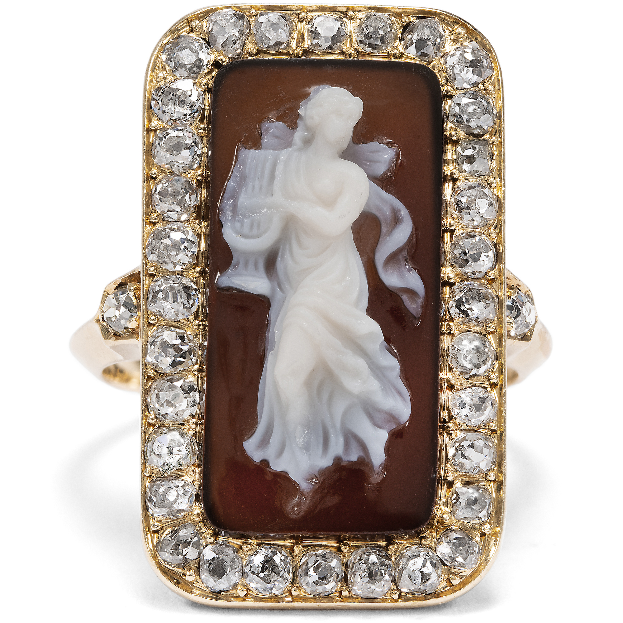 Antique Gold Ring with a Hardstone Cameo of Erato, dated 1875