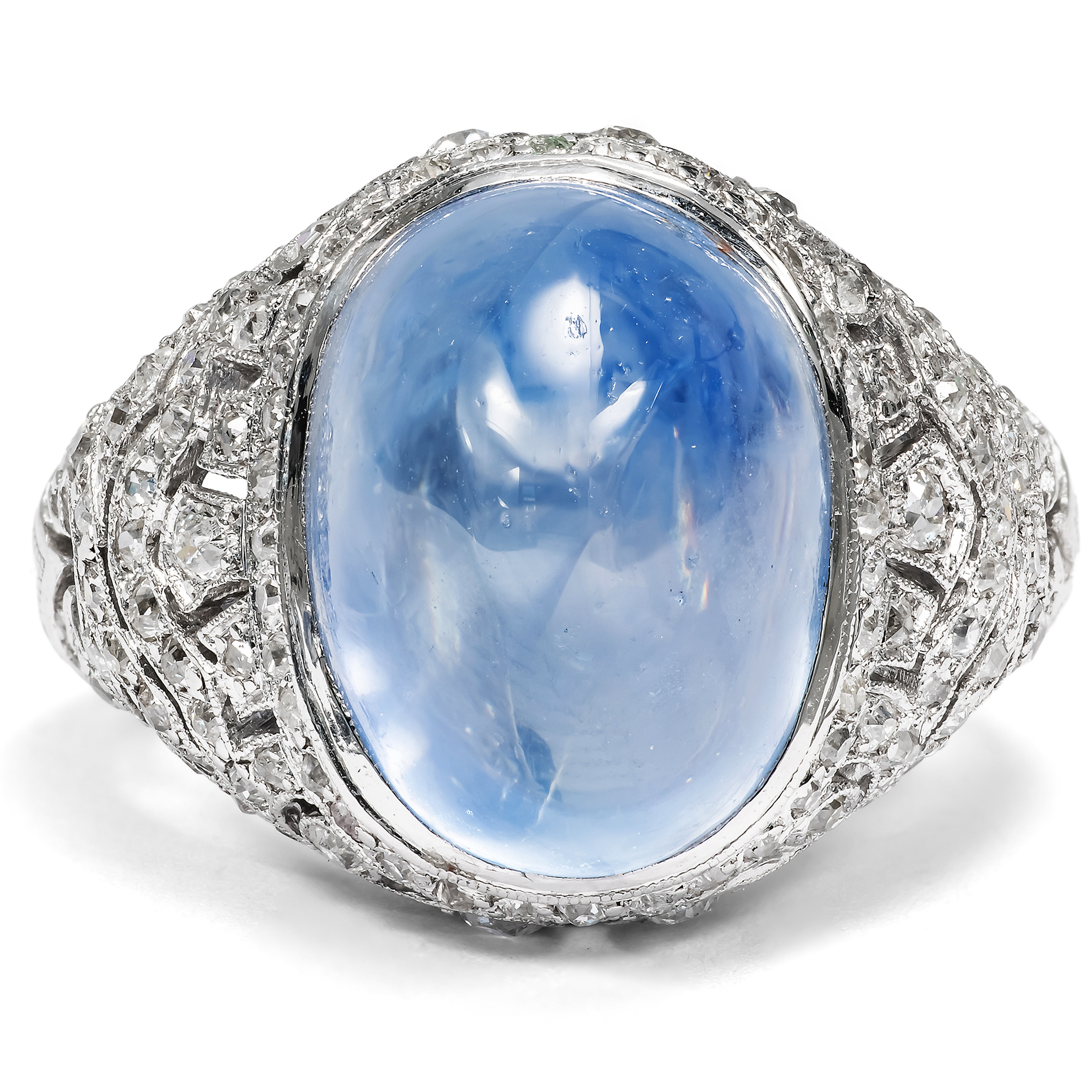 Kostbarer Ring des Art Déco Ring mit unbehandeltem 15 ct Saphir & Diamanten, um 1930 Kostbarer Ring des Art Déco Ring mit unbehandeltem 15 ct Saphir & Diamanten, um 1930