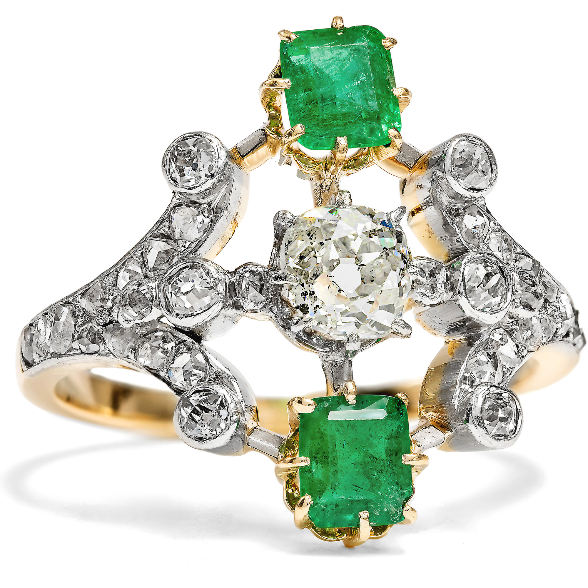 Beautiful Belle Époque Emerald & Diamond Ring, c. 1900