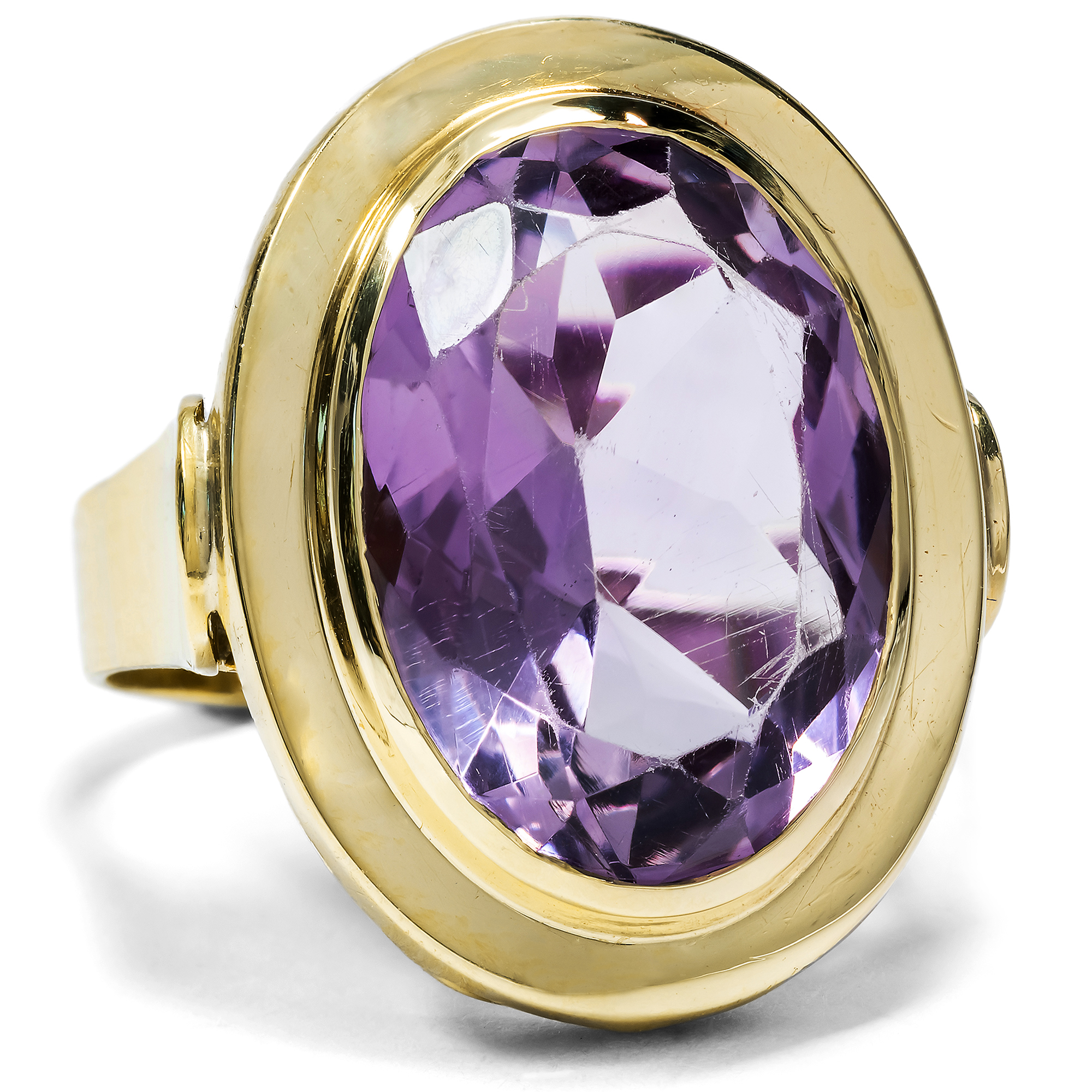 Large Vintage Cocktail Ring with Amethyst in Gold, c. 1955