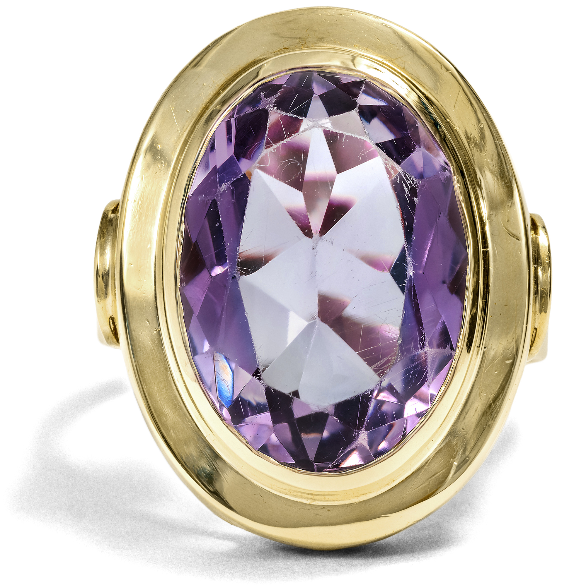 Large Vintage Cocktail Ring with Amethyst in Gold, c. 1955