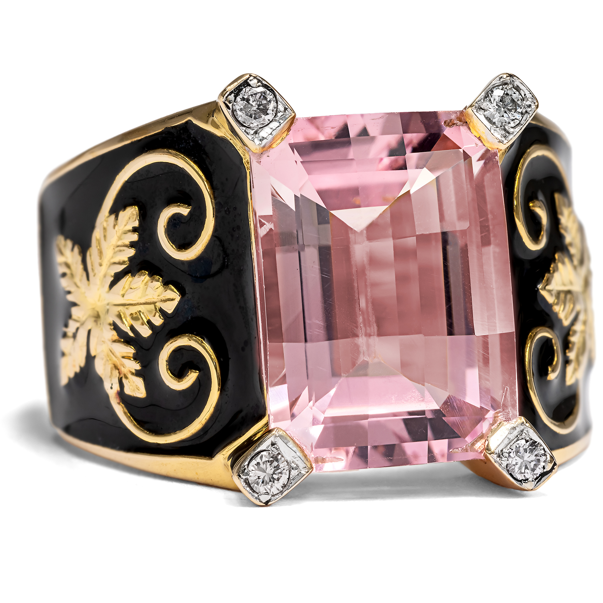 Moderner Ring mit rosa Topas & Diamanten in Gold, um 2010 Moderner Ring mit rosa Topas & Diamanten in Gold, um 2010