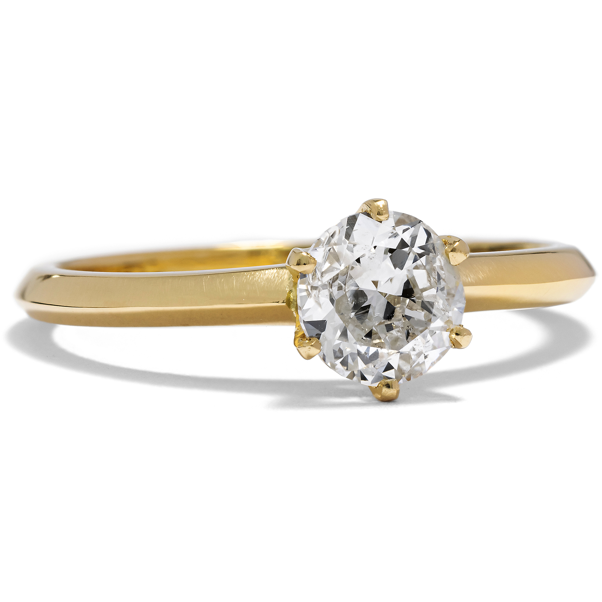 Eleganter Solitärring mit 0,74 ct (H/p1) Altschliff in Gold, Berlin 2024