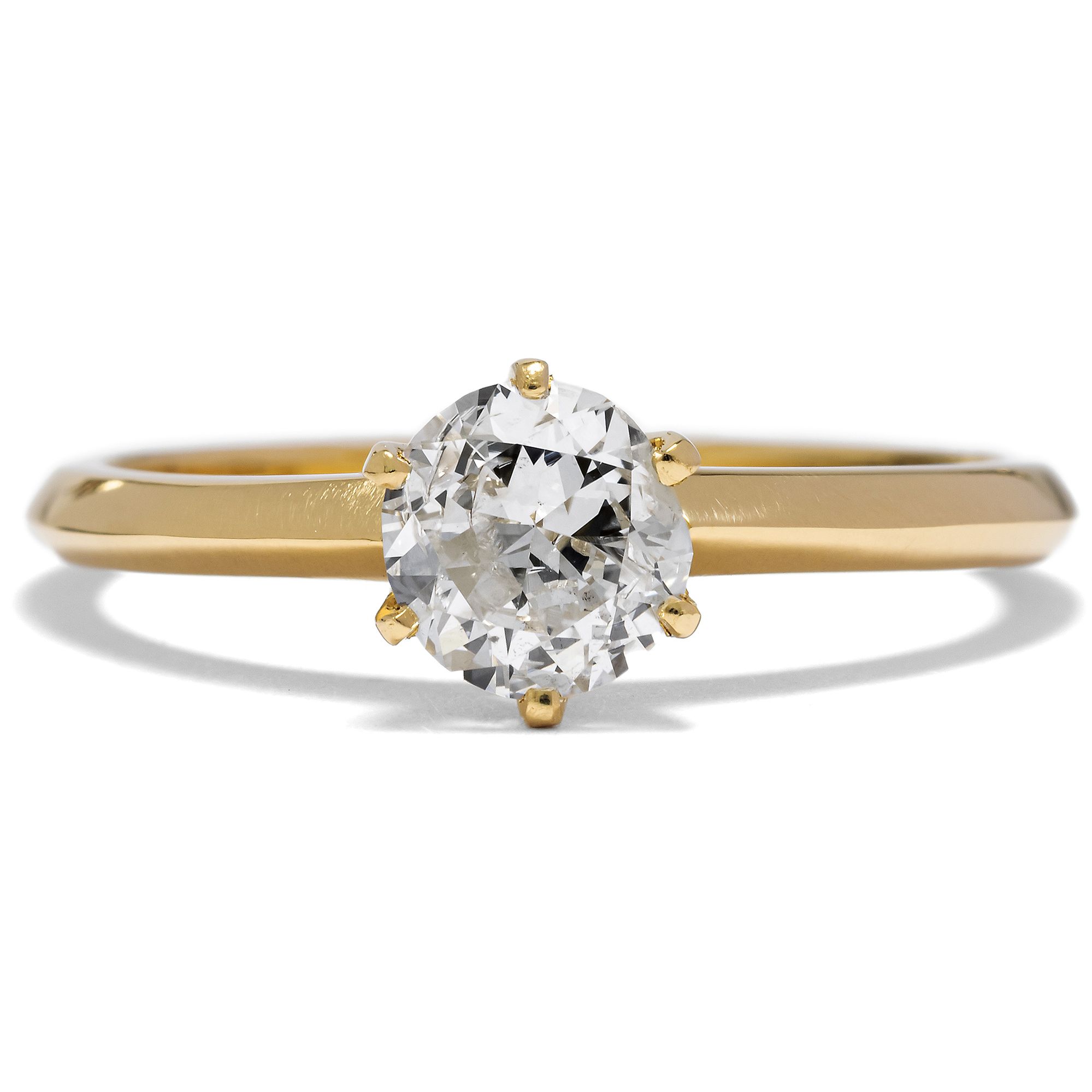 Eleganter Solitärring mit 0,74 ct (H/p1) Altschliff in Gold, Berlin 2024