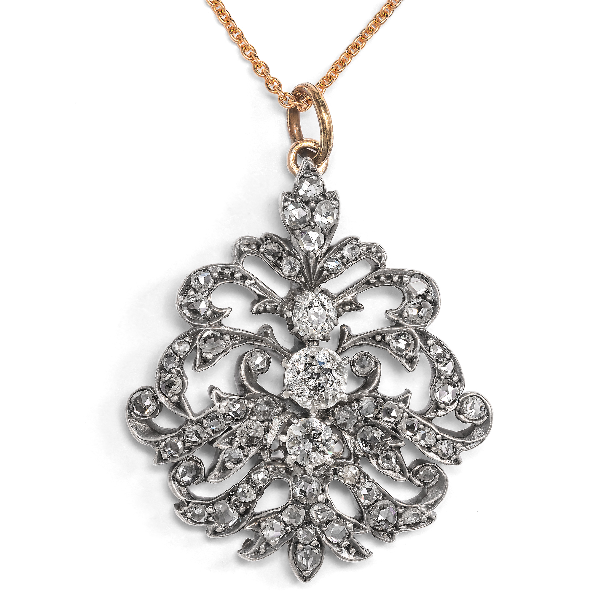 Eleganter Diamantanhänger in Silber auf Gold, um 1885 & später