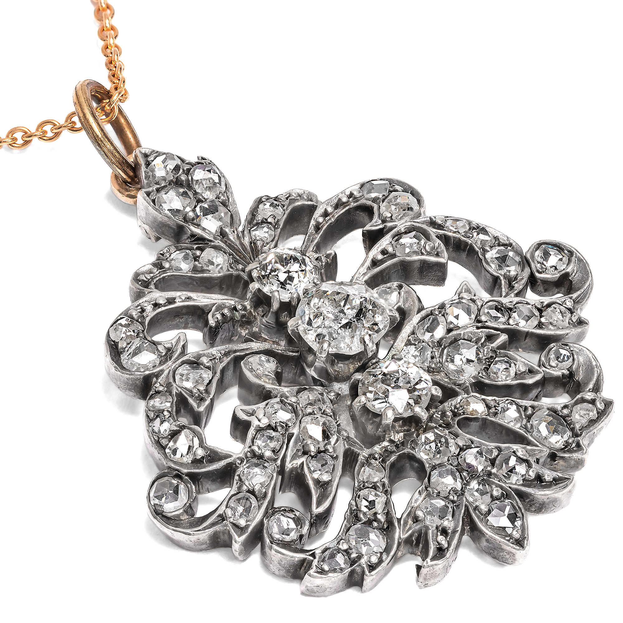 Elegant Diamond Pendant in Silver on Gold, c. 1885 & later