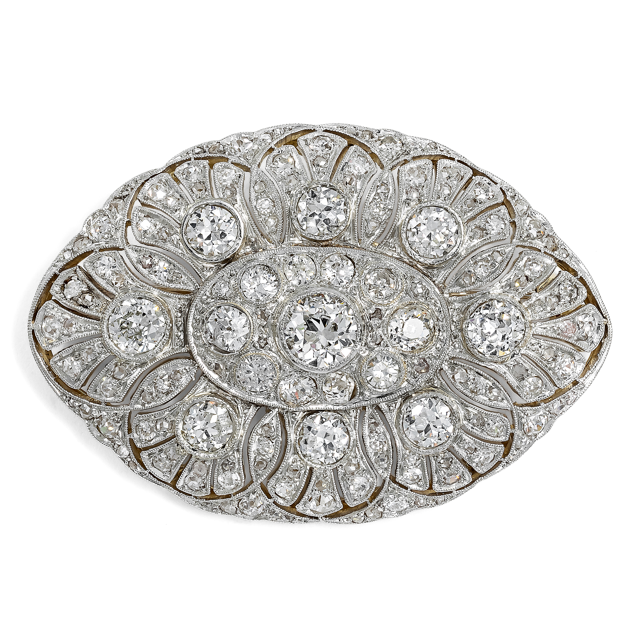 Glamorous 5.74 ct Diamond Déco Brooch, c. 1930s