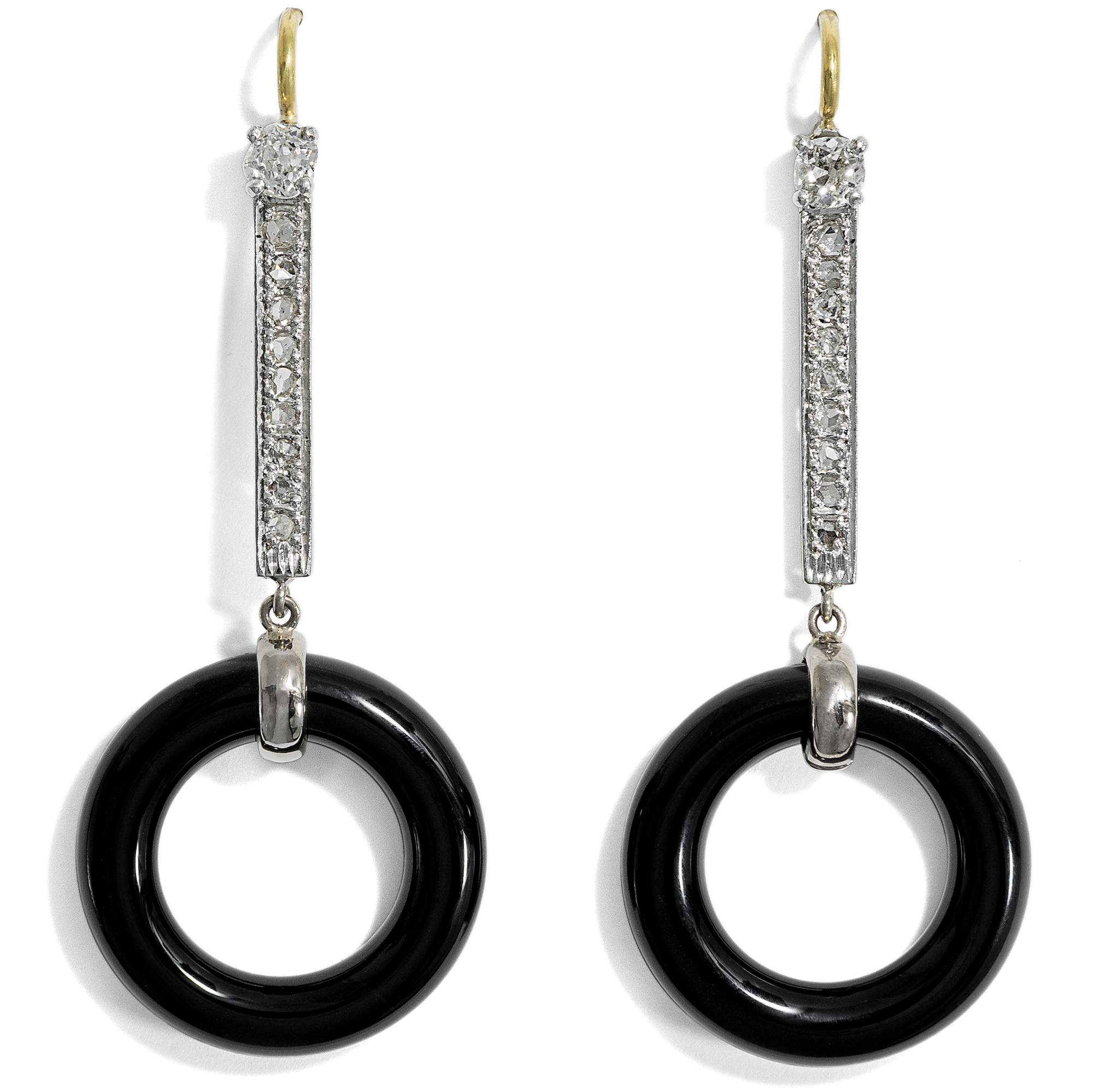 Earrings with Onyx & Antique Diamonds in White Gold Made in Our Workshop