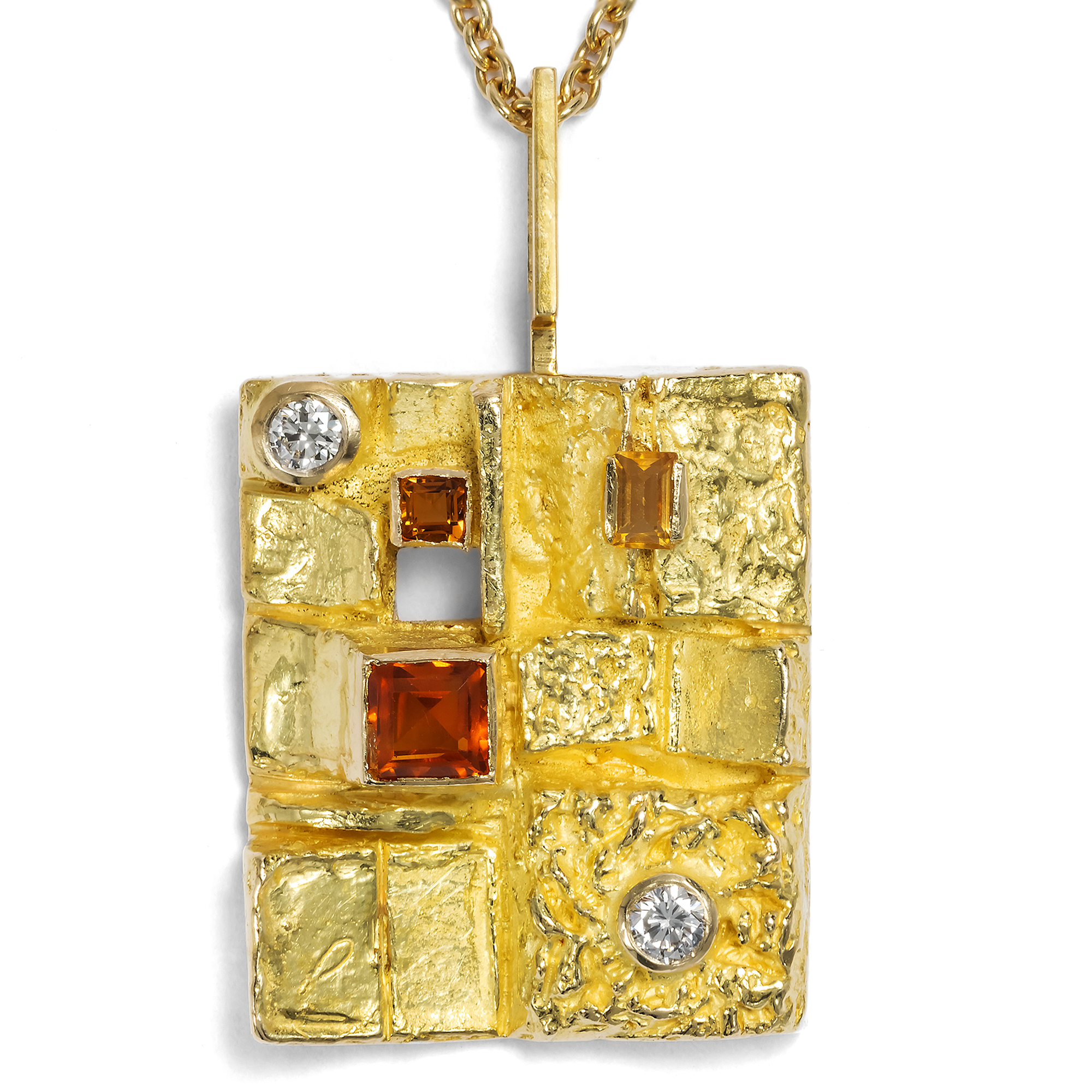 Vintage Pendant with Citrines & Diamonds by Anton Frühauf, Merano c. 1970