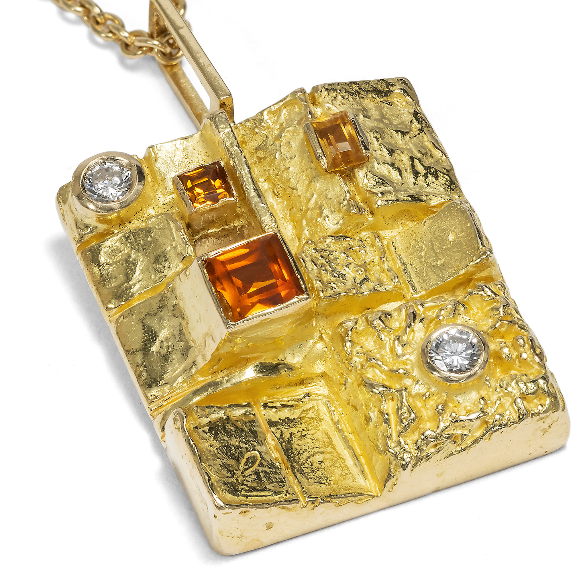 Vintage Pendant with Citrines & Diamonds by Anton Frühauf, Merano c. 1970