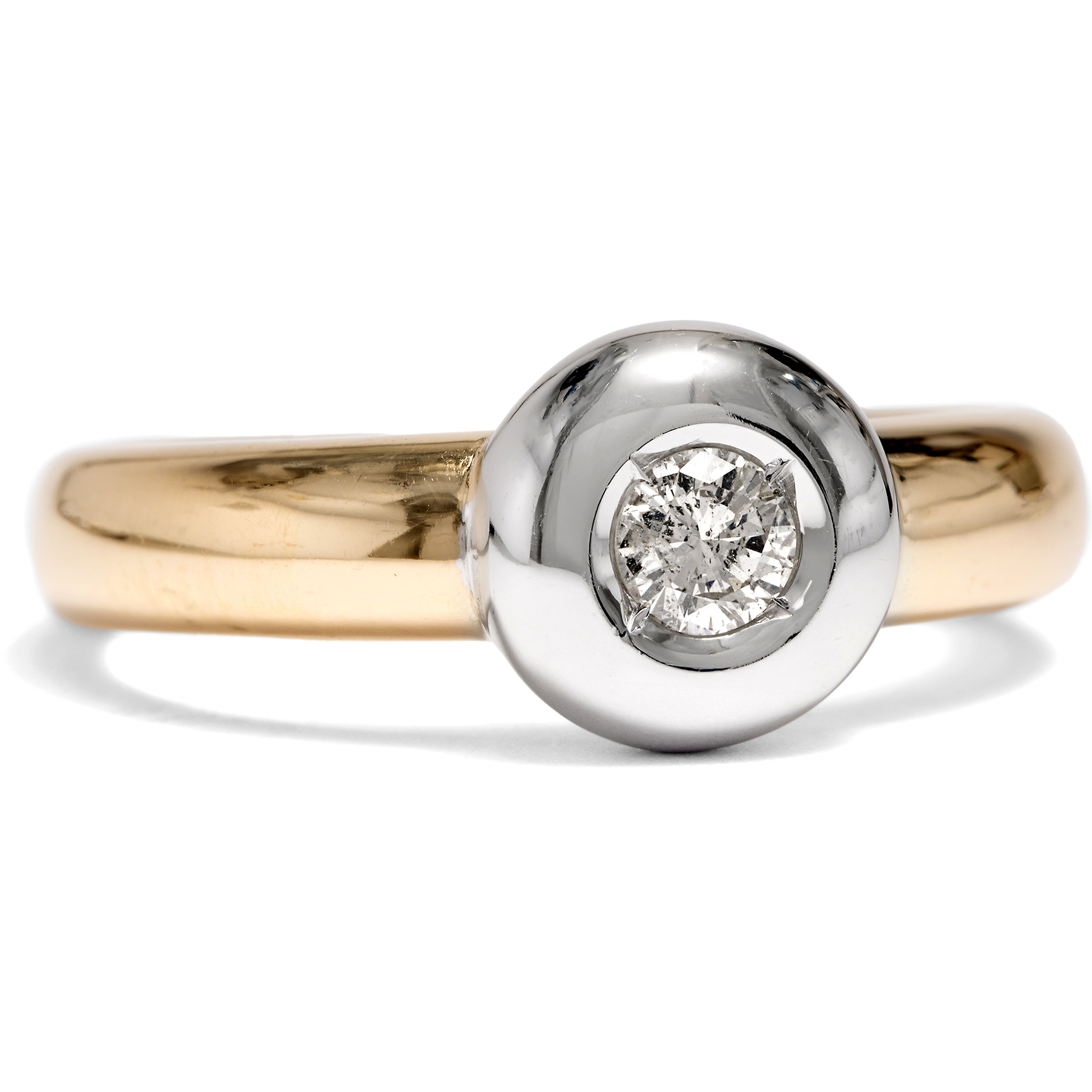 Minimalistic Vintage Solitaire Ring with 0.18 ct Diamond in Gold, c. 1990s