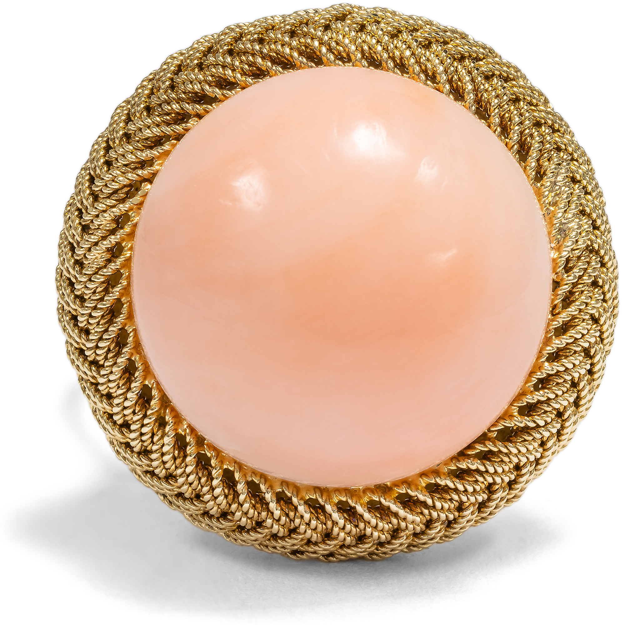 Glamorous Vintage Gold Ring with Angel Skin Coral, Italy c. 1967