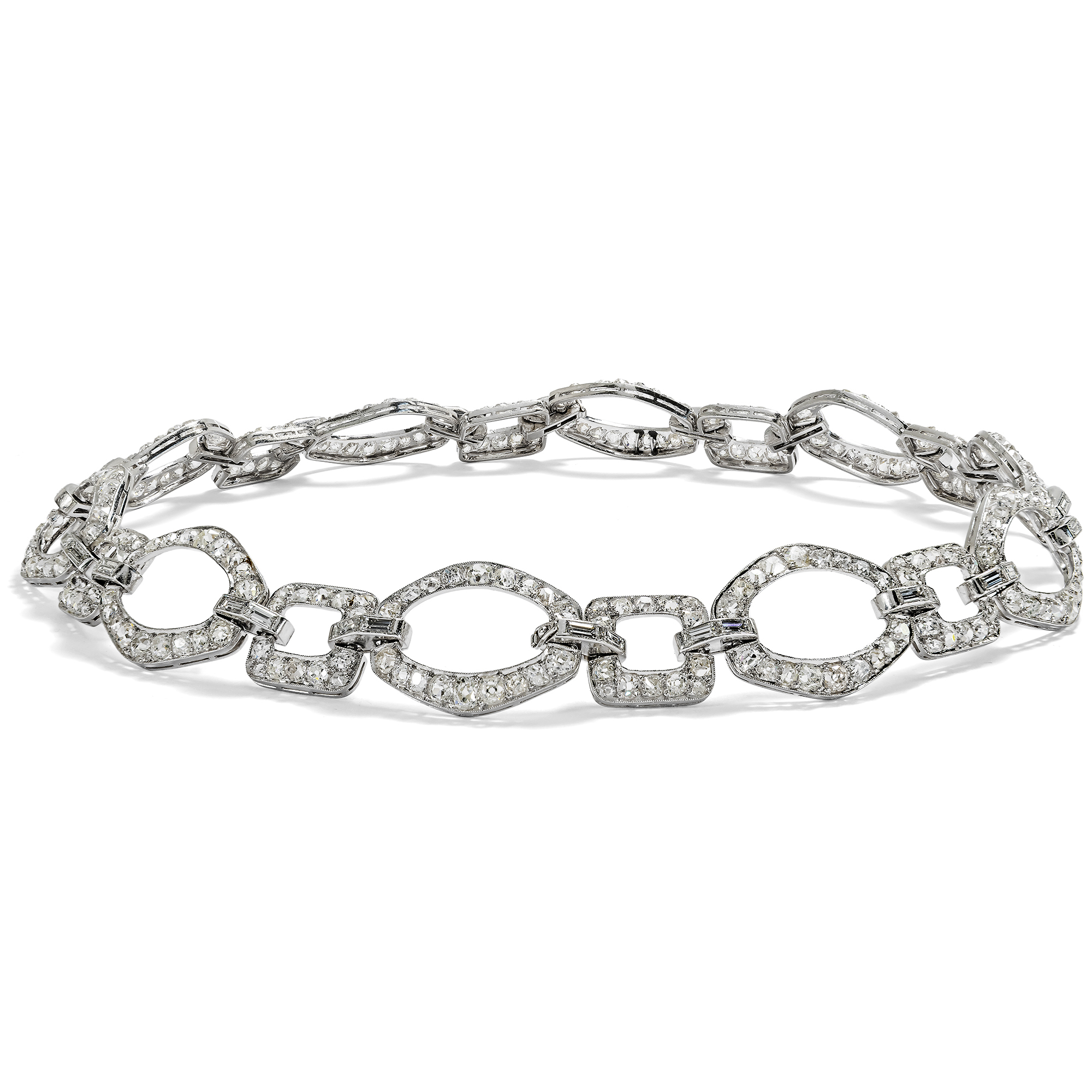 Convertible Déco Diamond Choker Necklace or Pair of Bracelets, c. 1930 Convertible Déco Diamond Choker Necklace or Pair of Bracelets, c. 1930