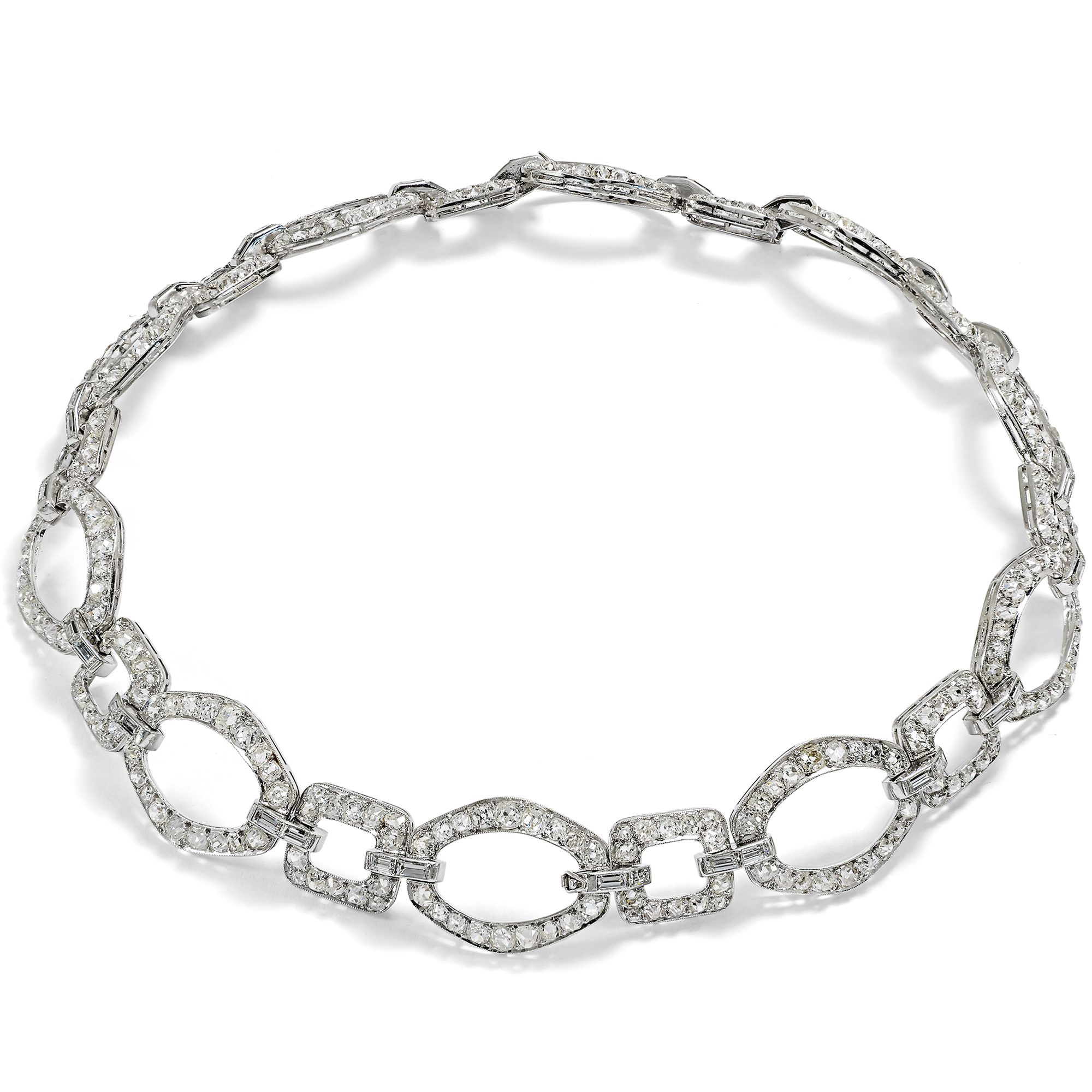 Convertible Déco Diamond Choker Necklace or Pair of Bracelets, c. 1930 Convertible Déco Diamond Choker Necklace or Pair of Bracelets, c. 1930