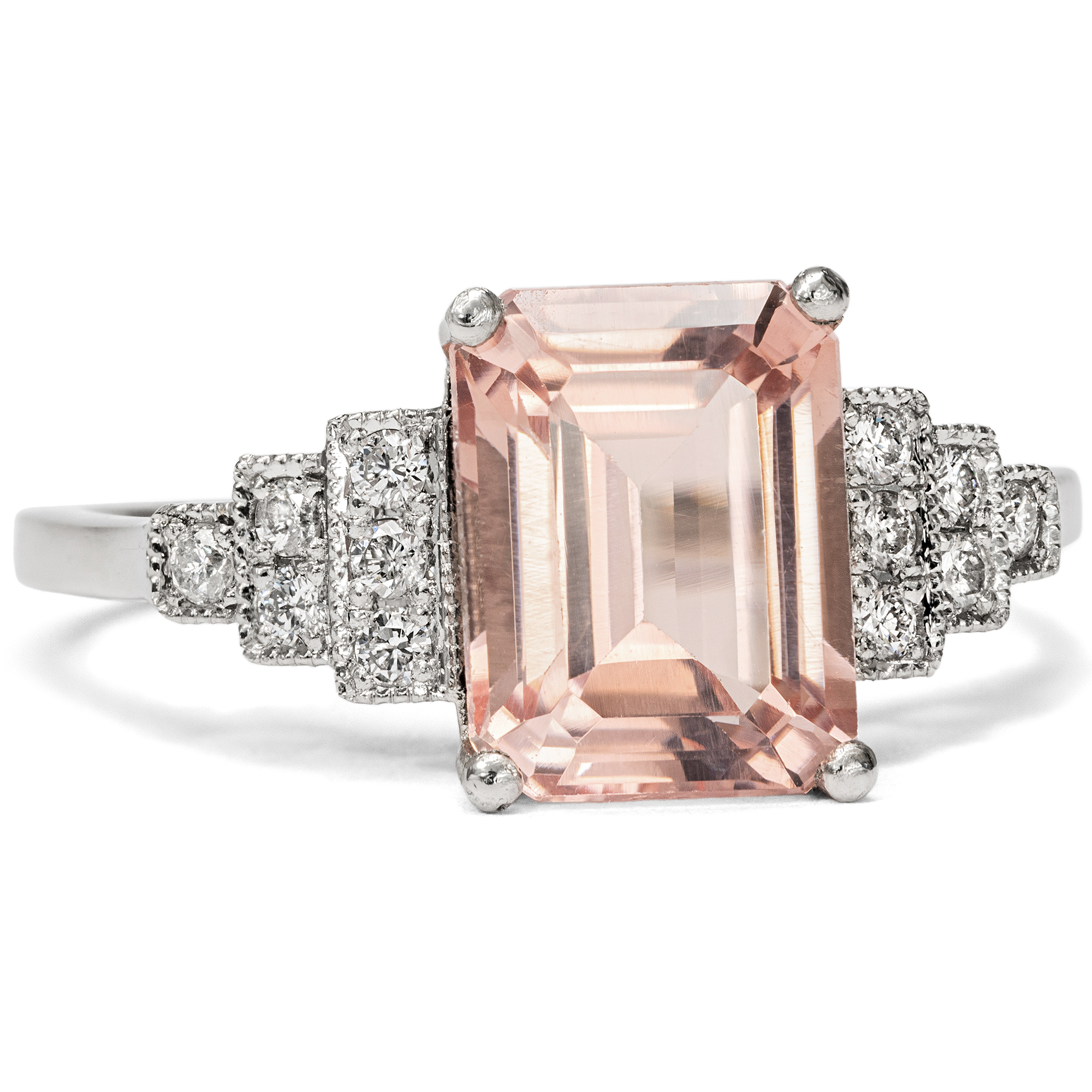 Elegant Morganite and Diamond Platinum Ring, from our Workshop