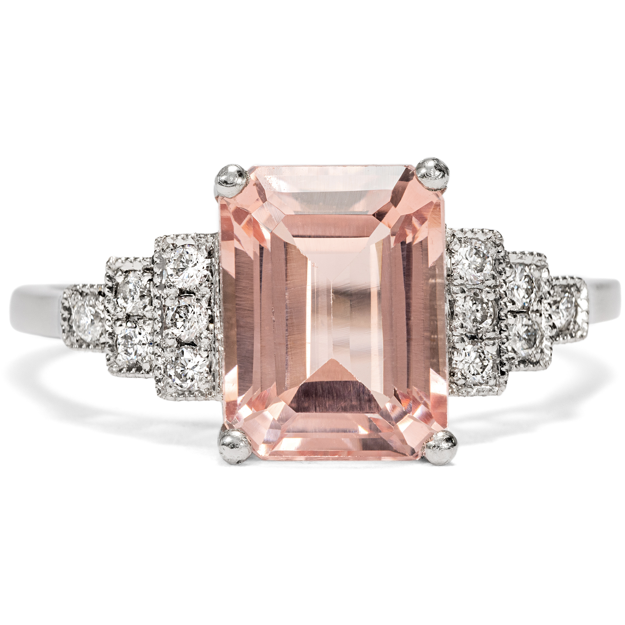 Elegant Morganite and Diamond Platinum Ring, from our Workshop