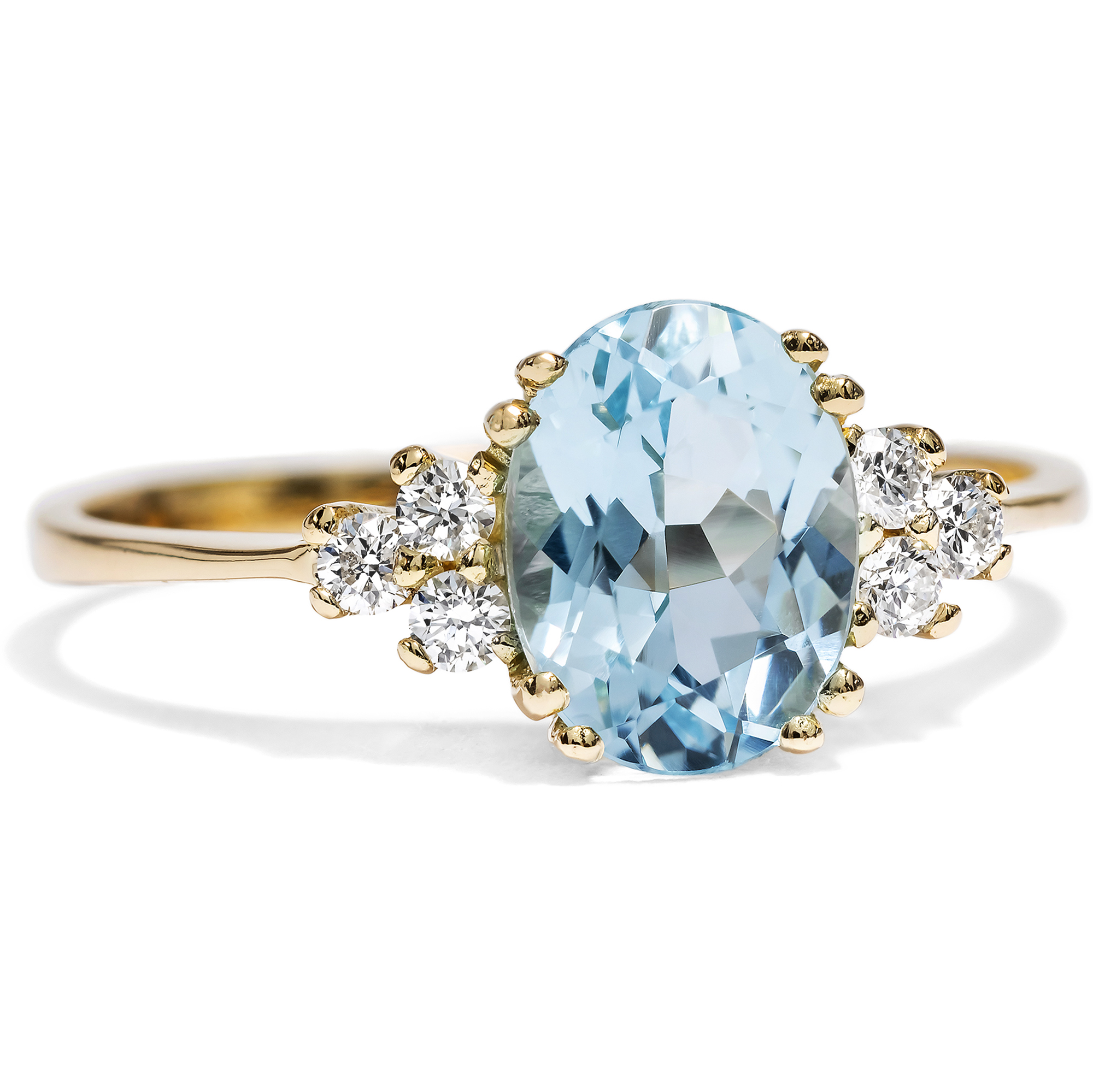 Ungetragener Ring mit Aquamarin & Diamanten in Gold aus unserer Werkstatt