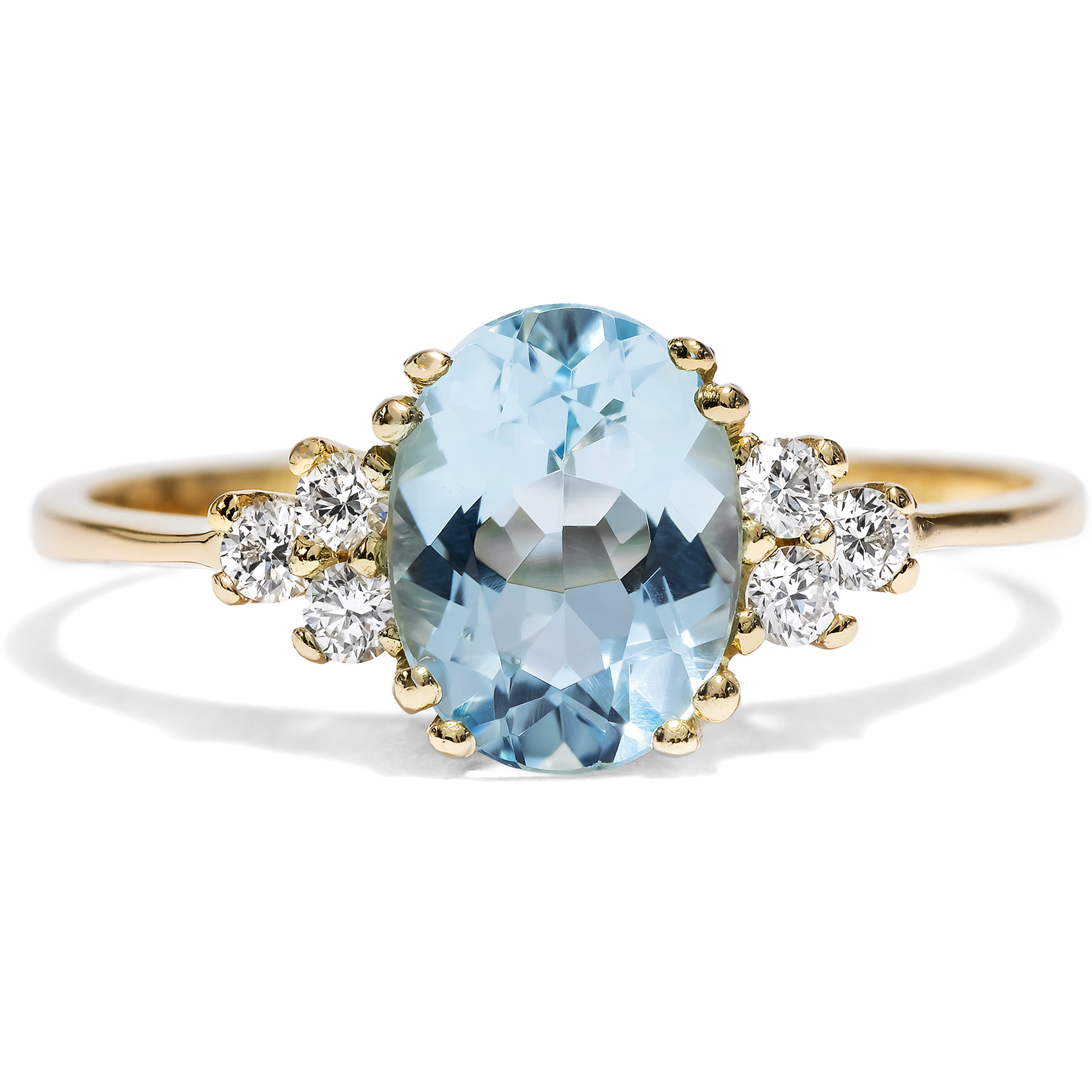 Ungetragener Ring mit Aquamarin & Diamanten in Gold aus unserer Werkstatt