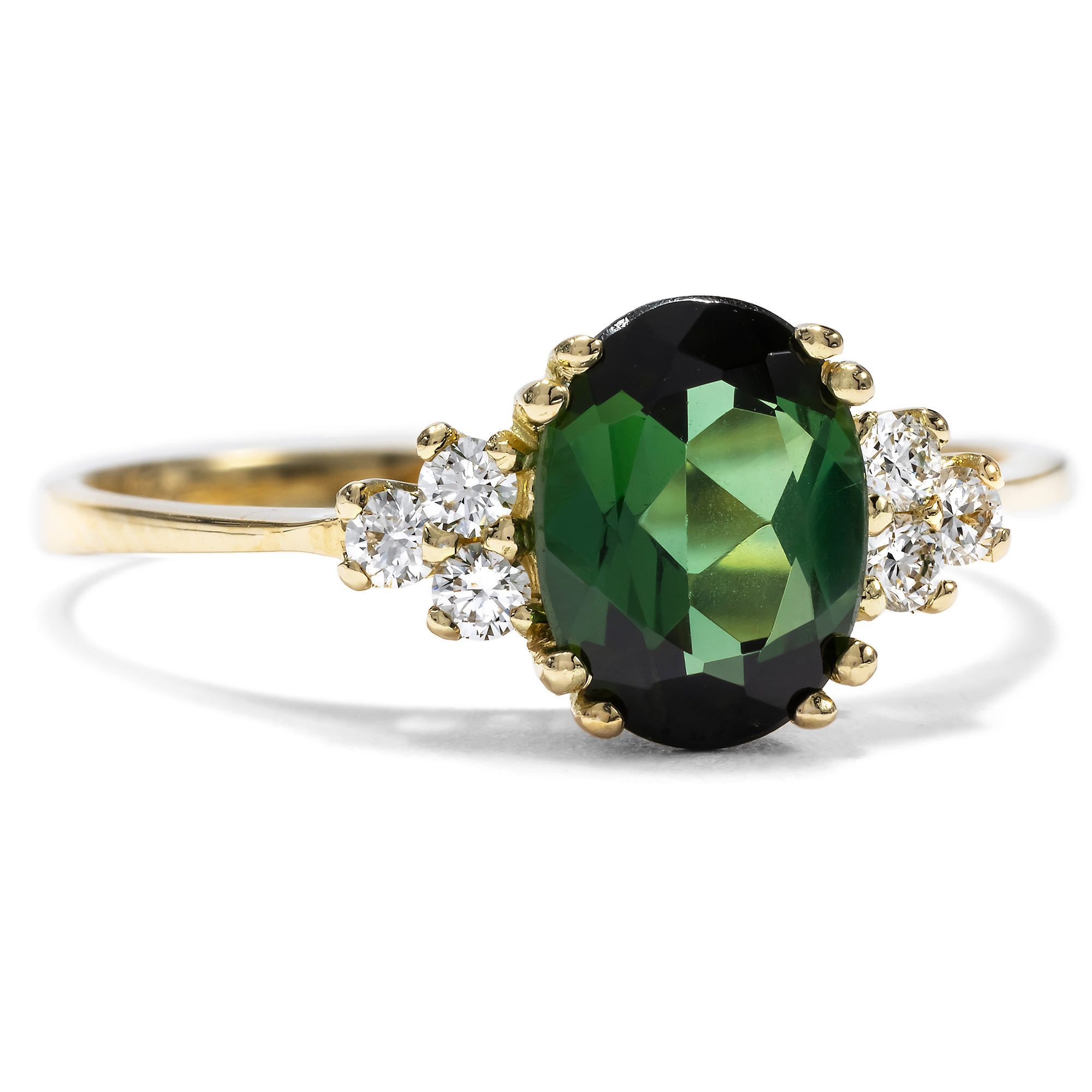 Unworn Gold Ring with Dark Green Tourmaline & Diamonds From Our Workshop