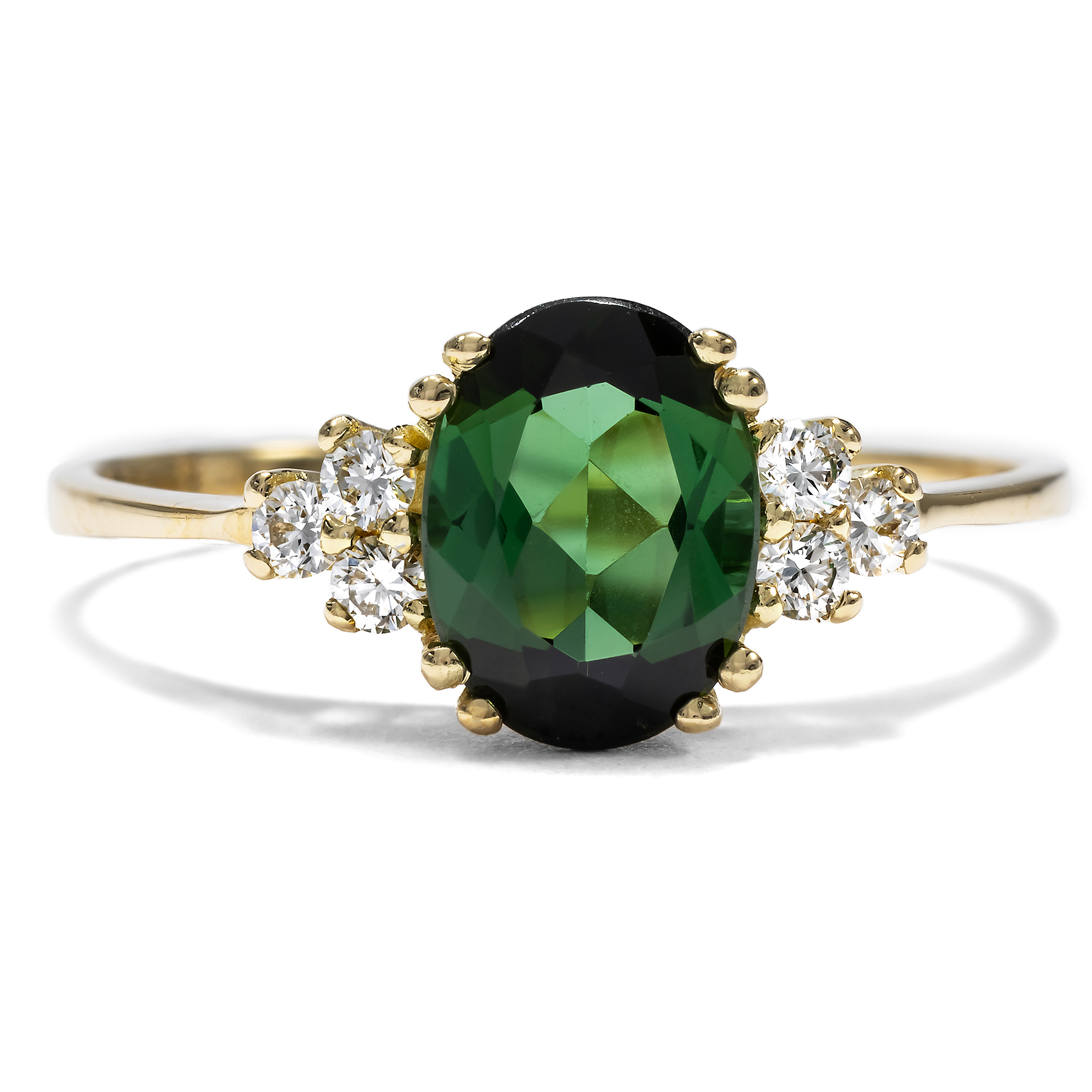 Unworn Gold Ring with Dark Green Tourmaline & Diamonds From Our Workshop