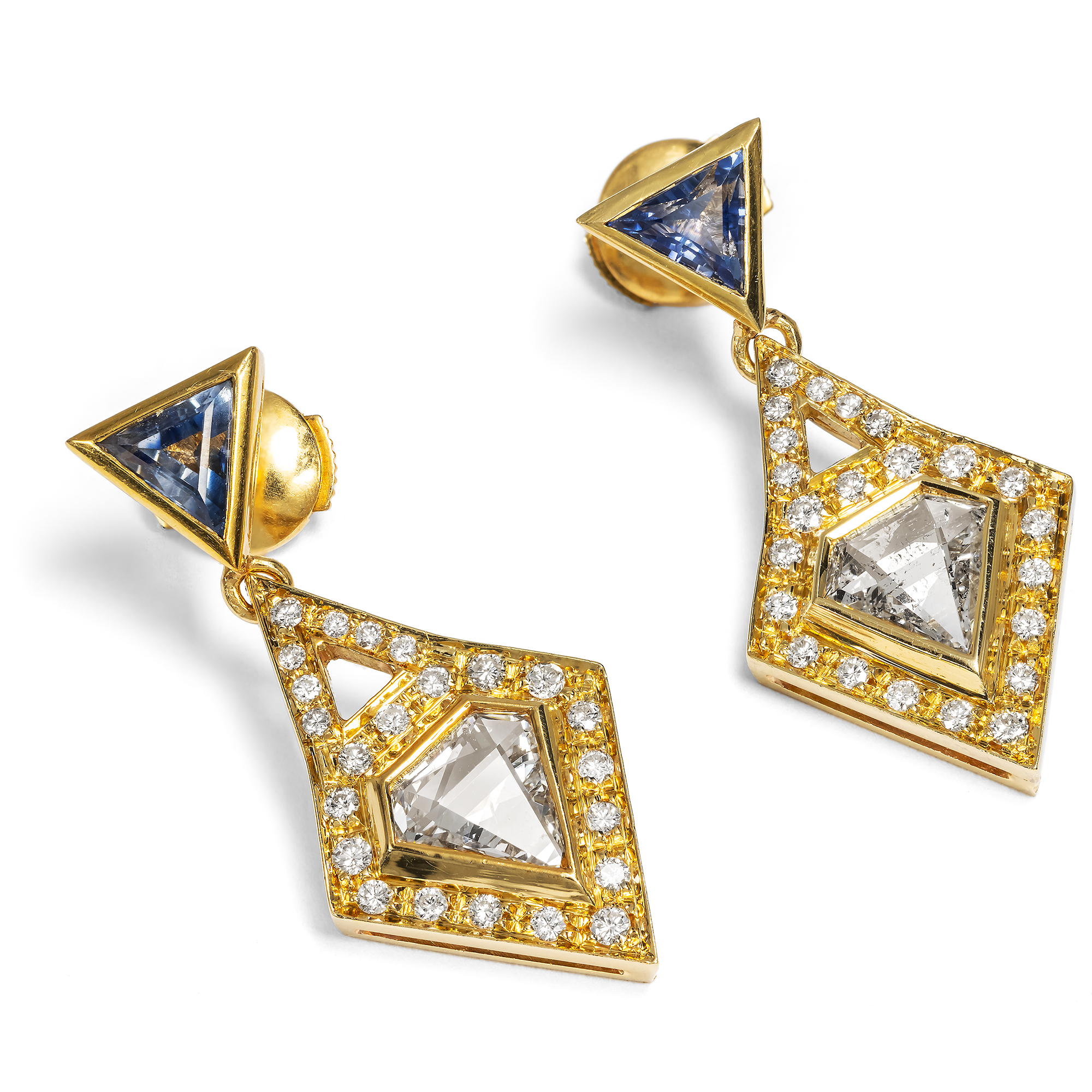 Precious Vintage Gold Earrings with Sapphires & Diamonds, c. 1985