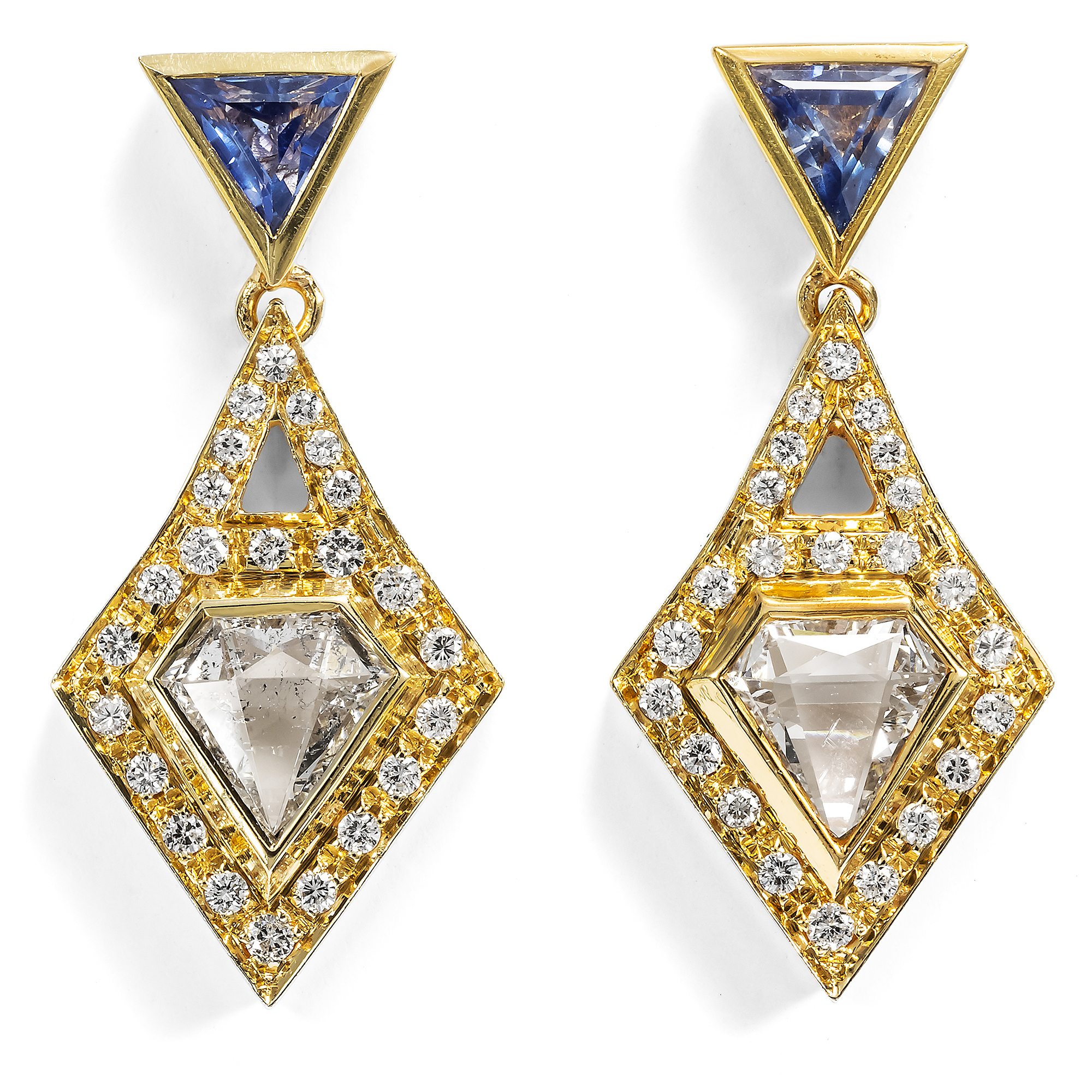 Precious Vintage Gold Earrings with Sapphires & Diamonds, c. 1985