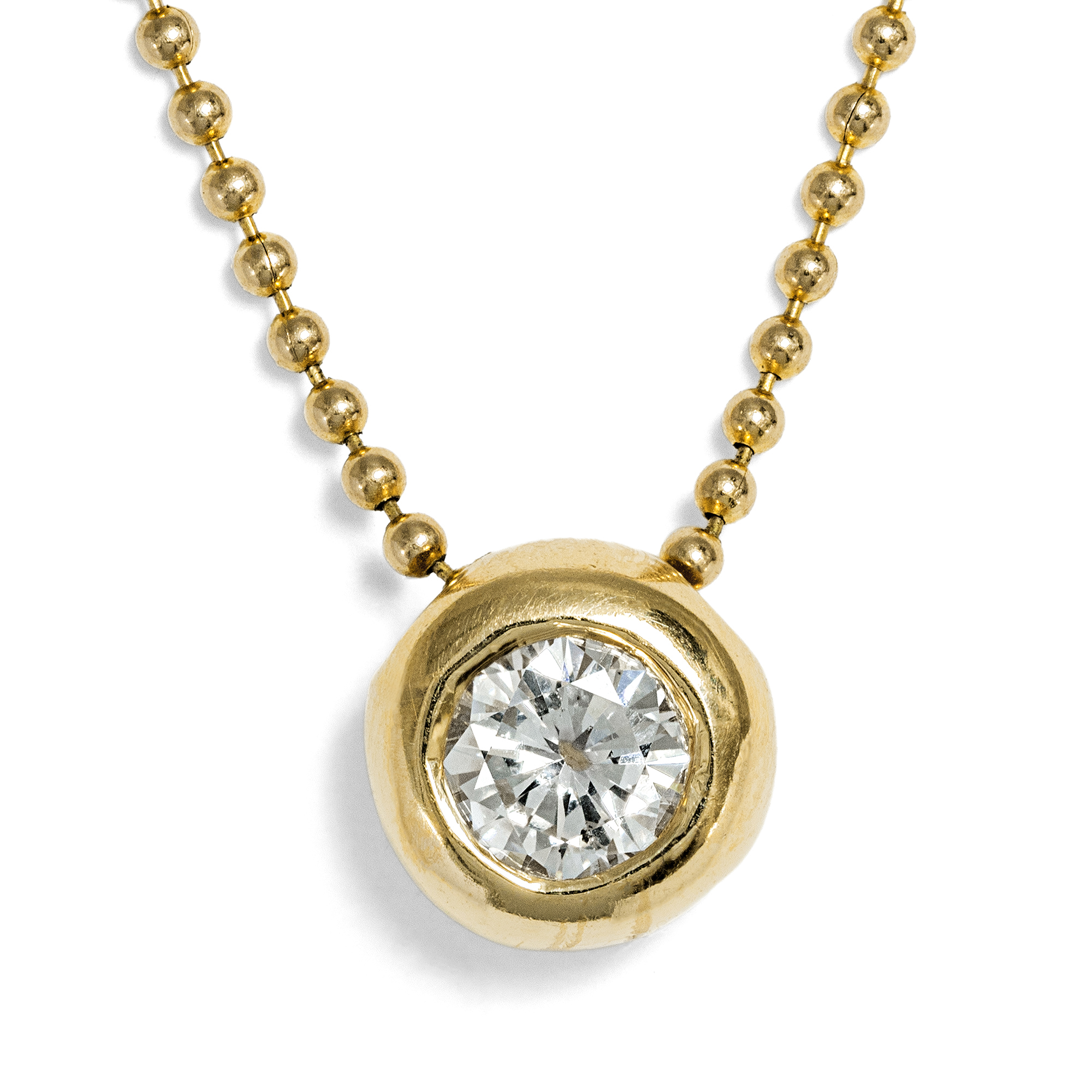 Minimalist vintage necklace with diamond in yellow gold, circa 1995