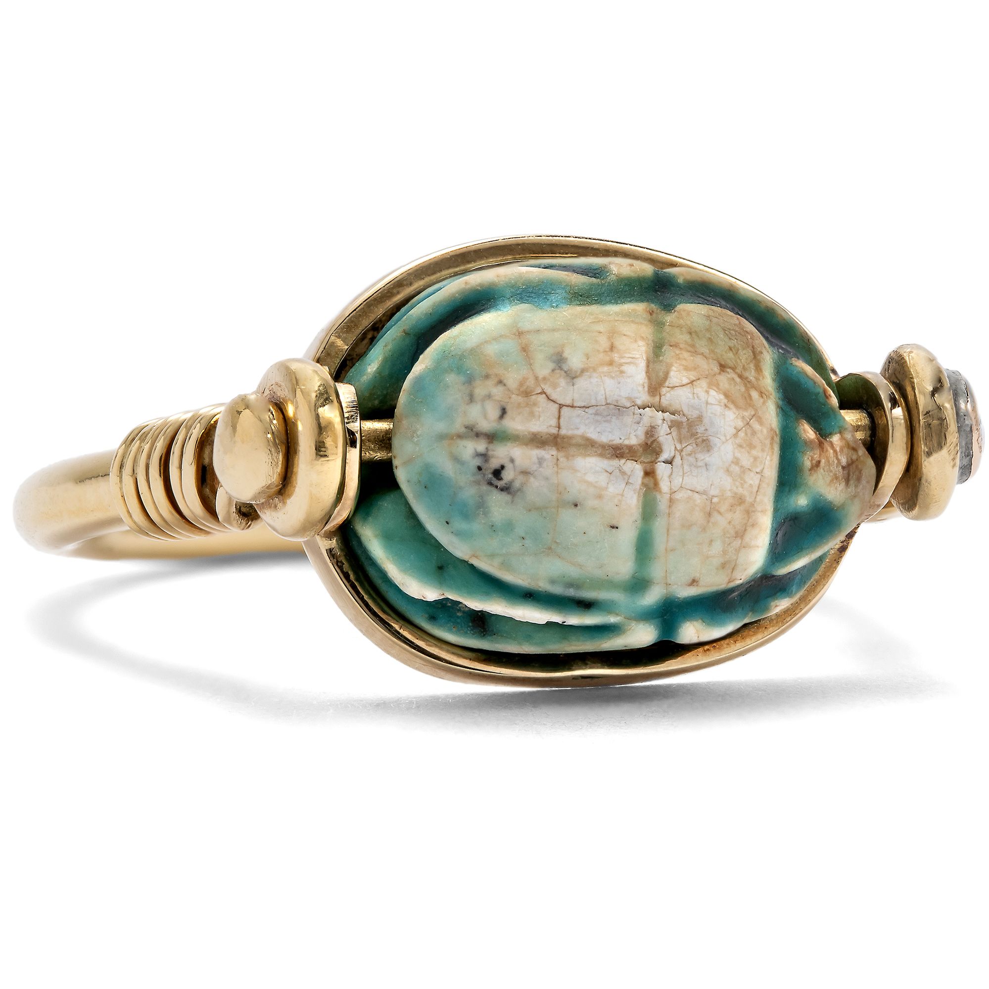 Vintage Gold Ring with Antique Egyptian Scarab, c. 1980