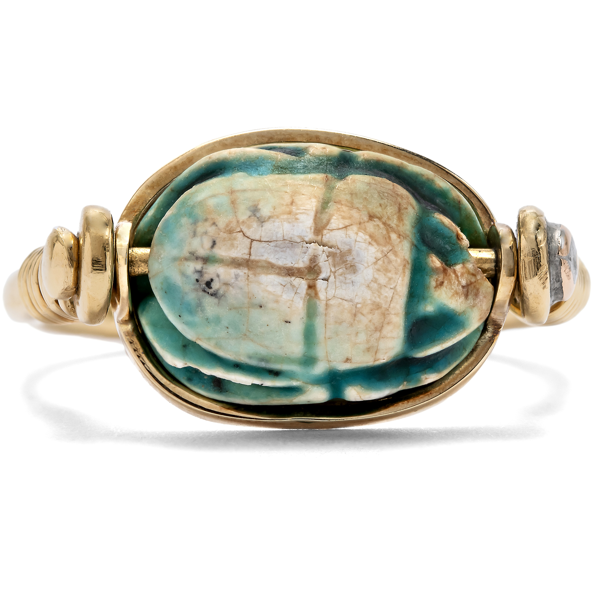 Vintage Gold Ring with Antique Egyptian Scarab, c. 1980