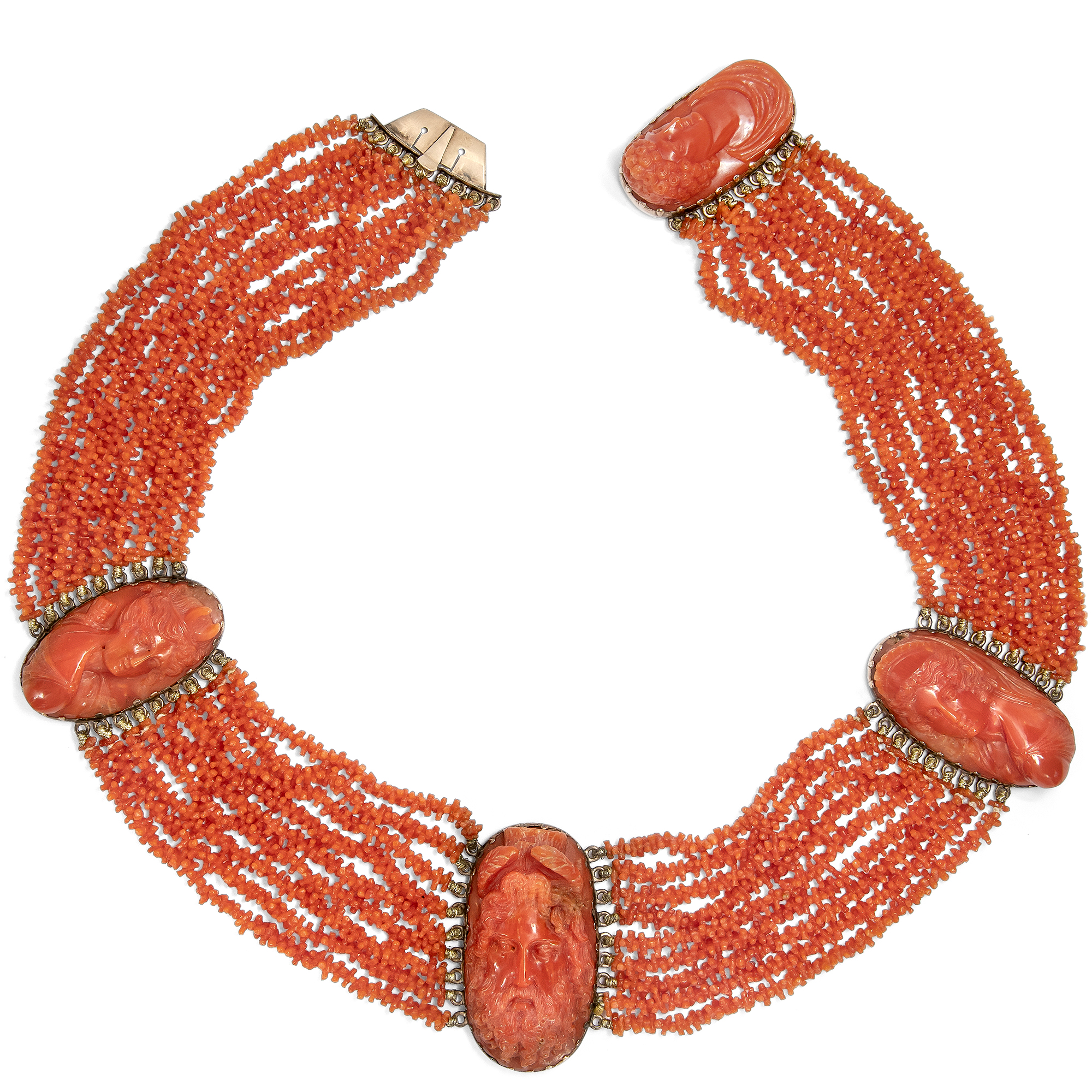 Antique Demi-Parure of Necklace and Bracelet in Mediterranean Coral and Gold, c. 1825