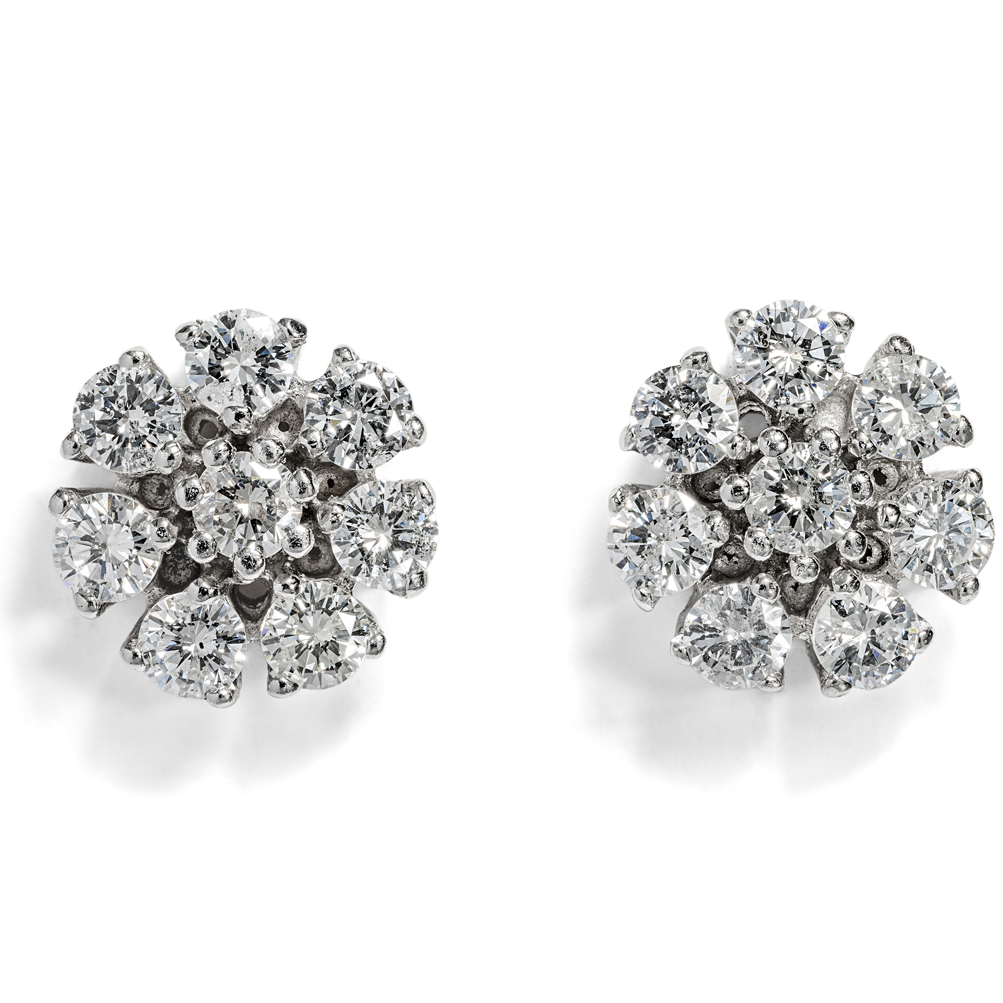 Vintage White Gold Stud Earrings with 1.22 ct Diamonds, c. 1975