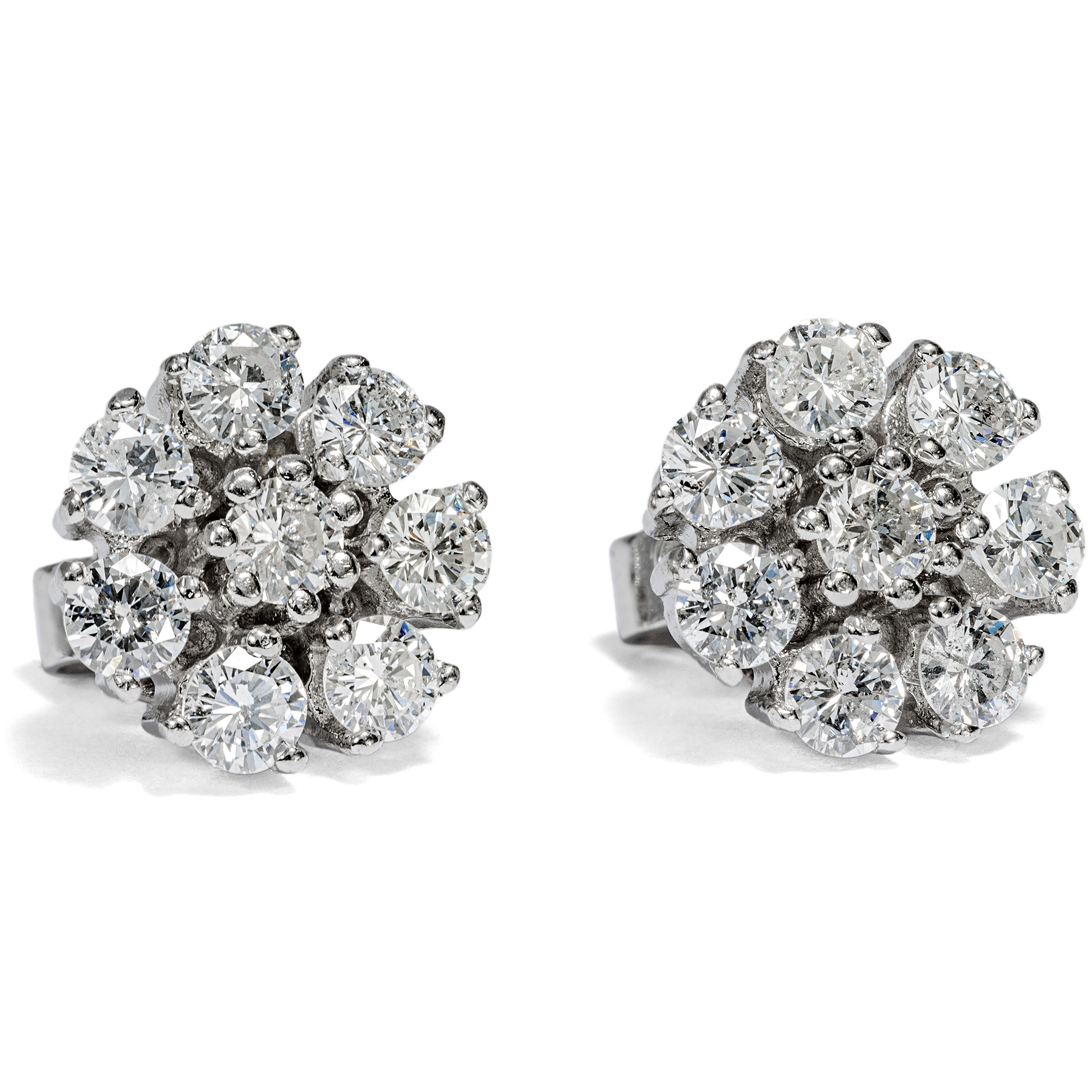 Vintage White Gold Stud Earrings with 1.22 ct Diamonds, c. 1975