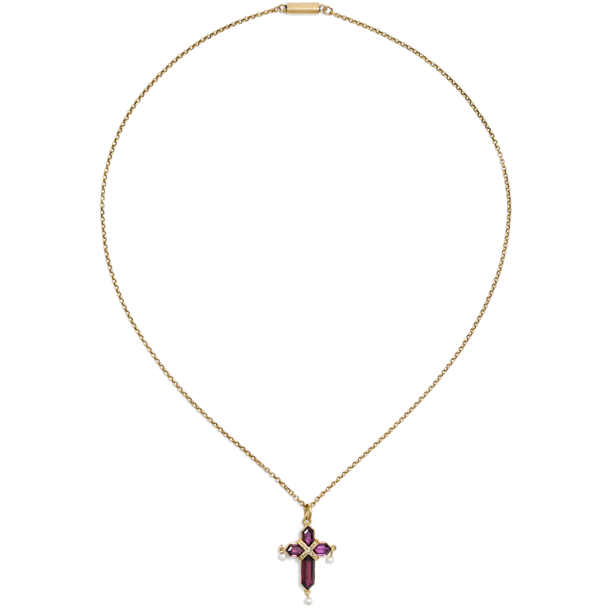 Antiker Kreuz-Anhänger mit Amethysten, Perlen & Diamanten in Gold, um 1895 Antiker Kreuz-Anhänger mit Amethysten, Perlen & Diamanten in Gold, um 1895