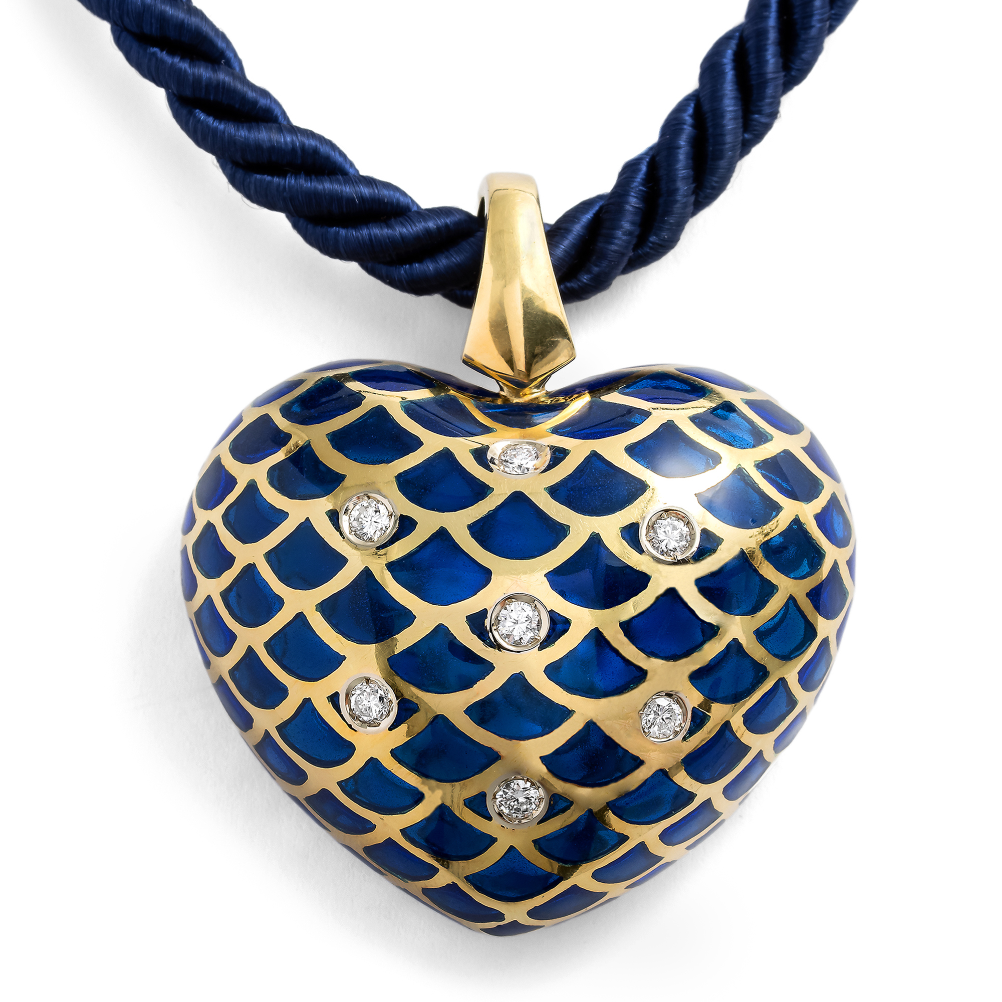 Large Vintage Heart Pendant made of Gold, Diamonds and Enamel, c. 1990