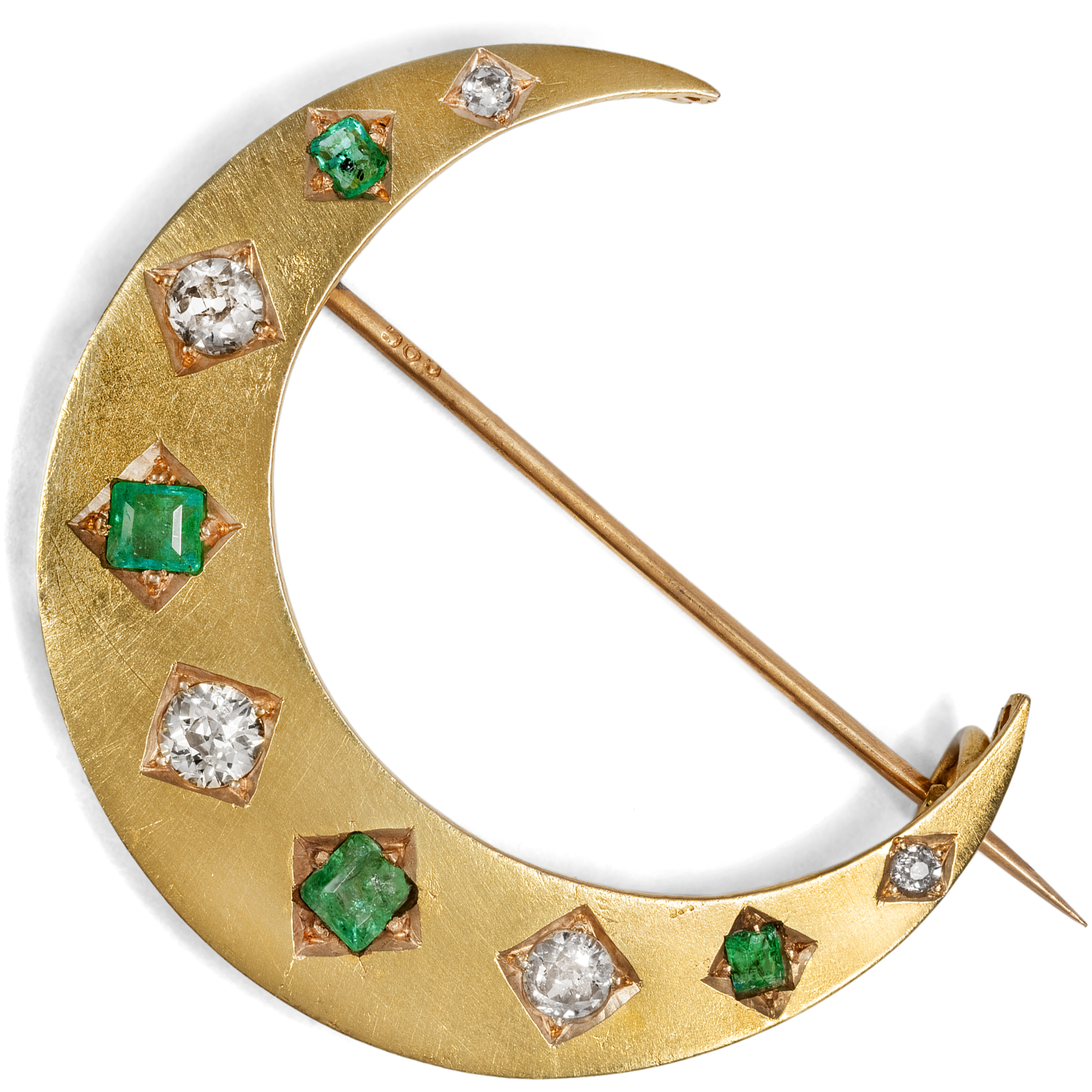 Antique Brooch with Diamonds & Emeralds, Germany c. 1890