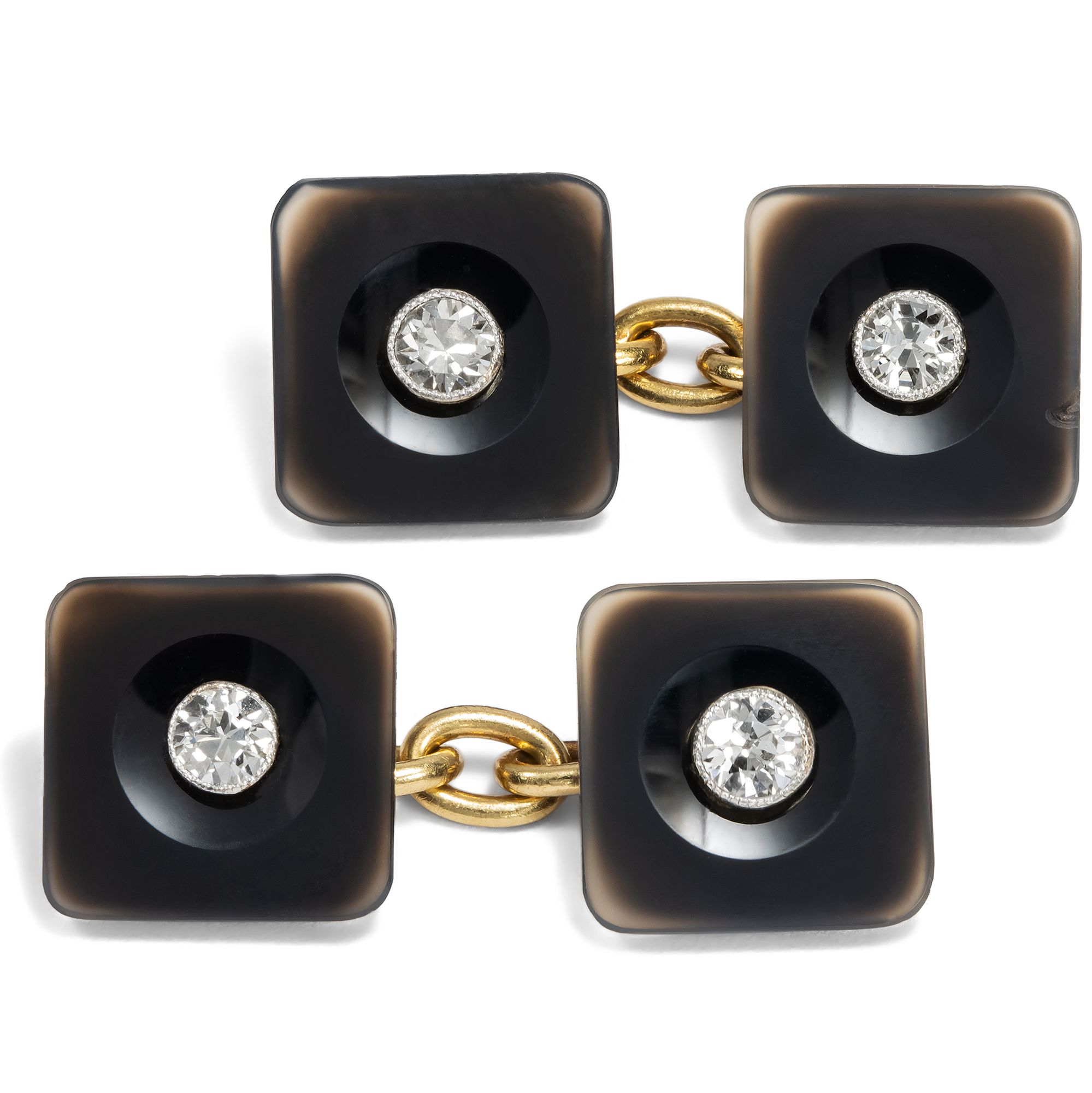 Elegant Déco Cufflinks with Onyx and Diamonds, British, c. 1920s