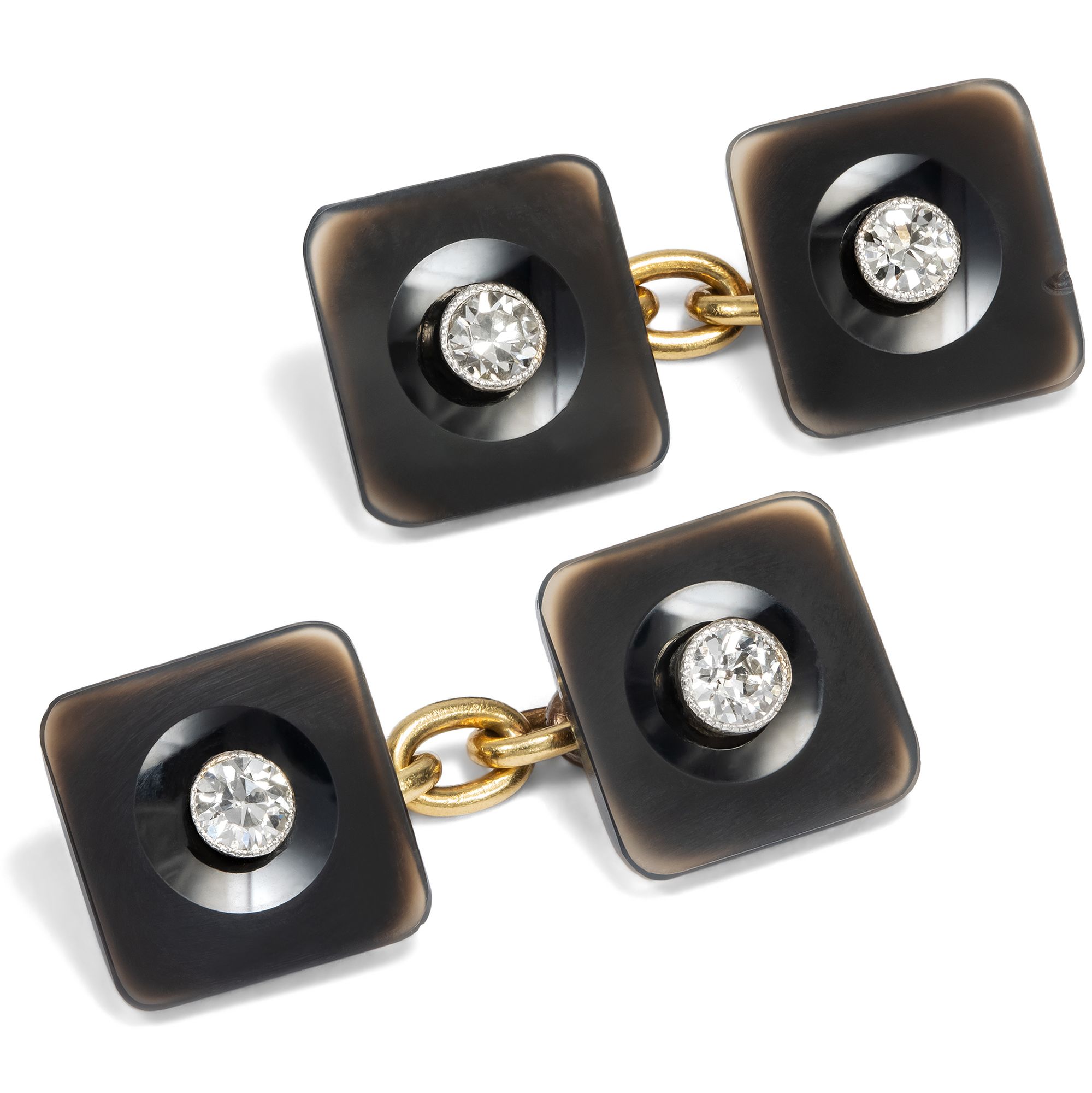 Elegant Déco Cufflinks with Onyx and Diamonds, British, c. 1920s