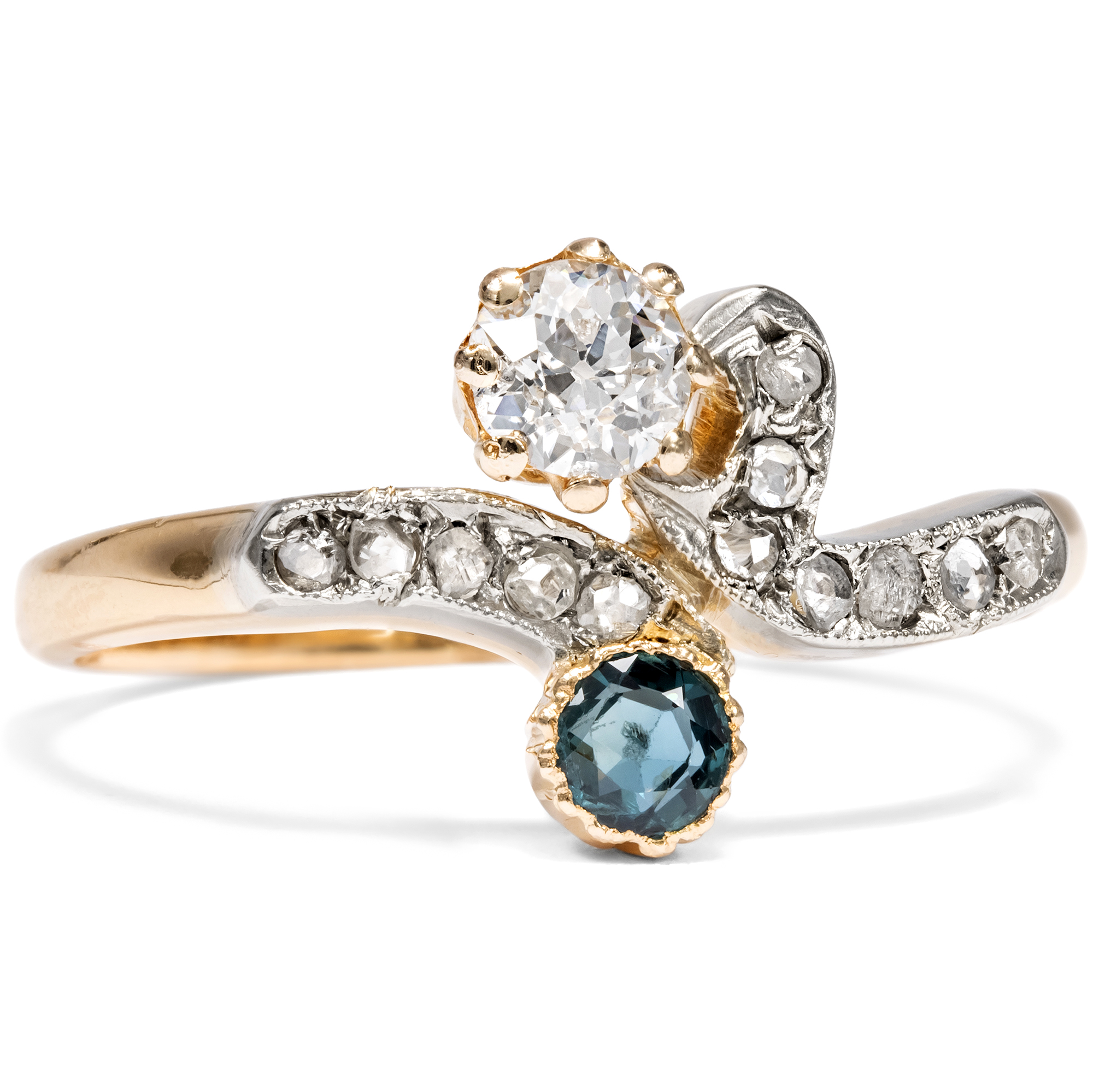 Delicate "Toi-Et-Moi" Ring with Diamonds & Sapphire, c. 1905 Delicate "Toi-Et-Moi" Ring with Diamonds & Sapphire, c. 1905